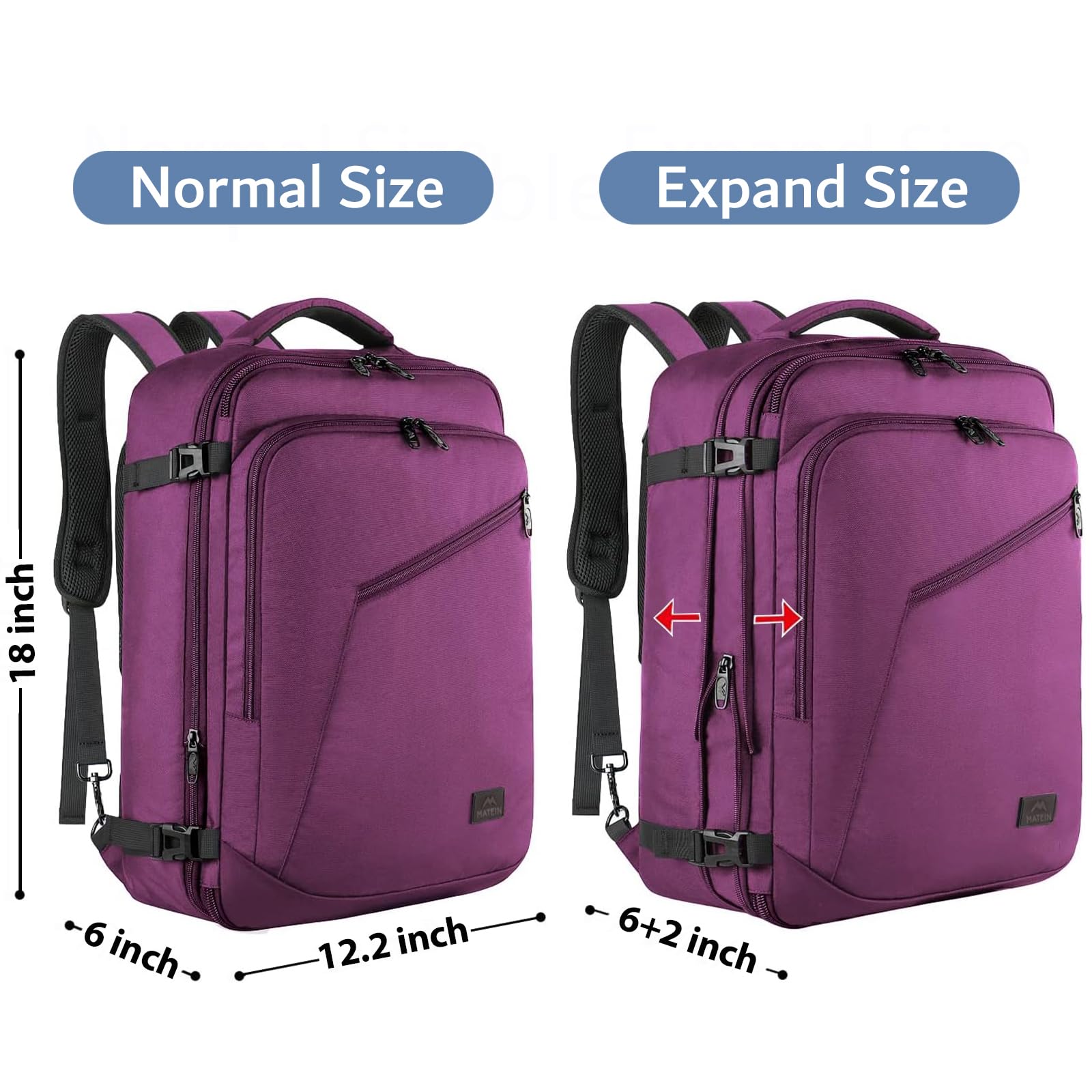 Foto 6 pulgar | Mochila Matein Carry On 27 L Para Mujer Flight Approved, Color Morado - Venta Internacional.