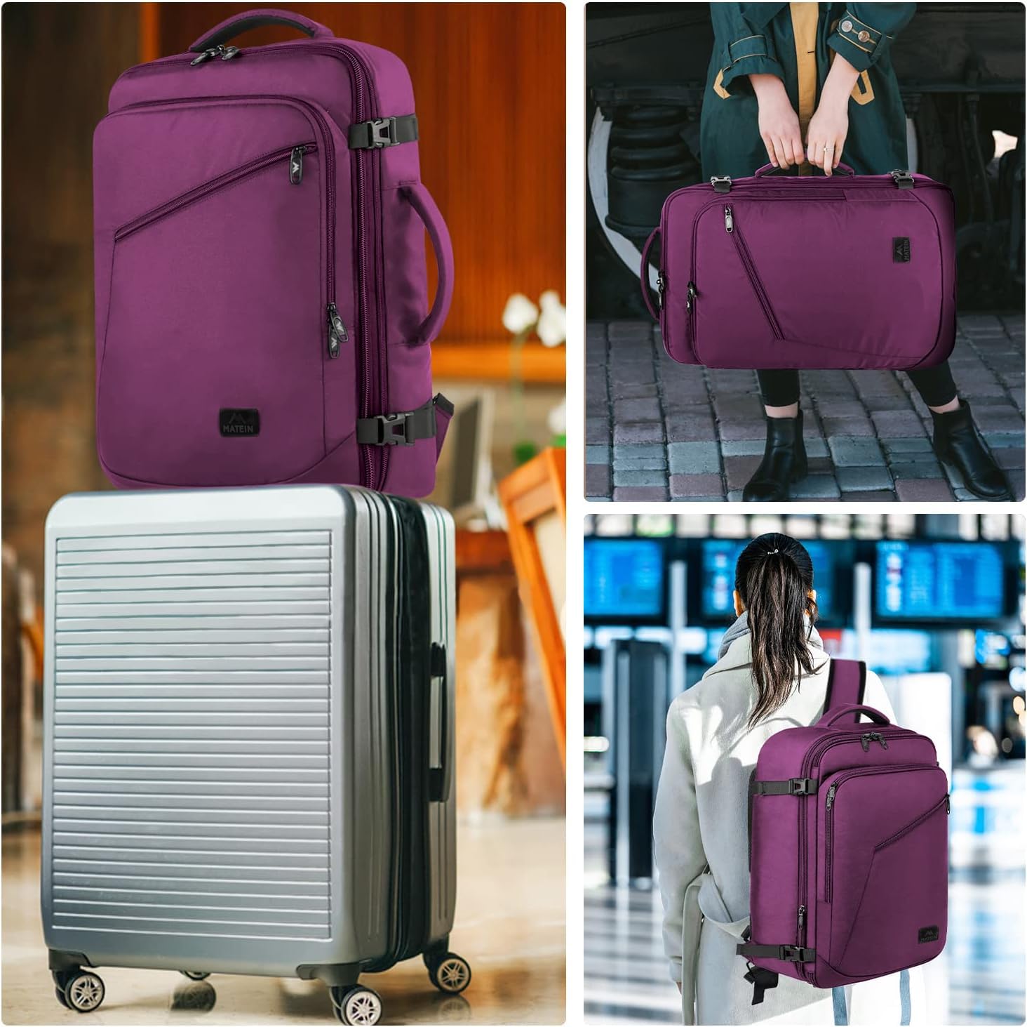 Foto 8 pulgar | Mochila Matein Carry On 27 L Para Mujer Flight Approved, Color Morado - Venta Internacional.