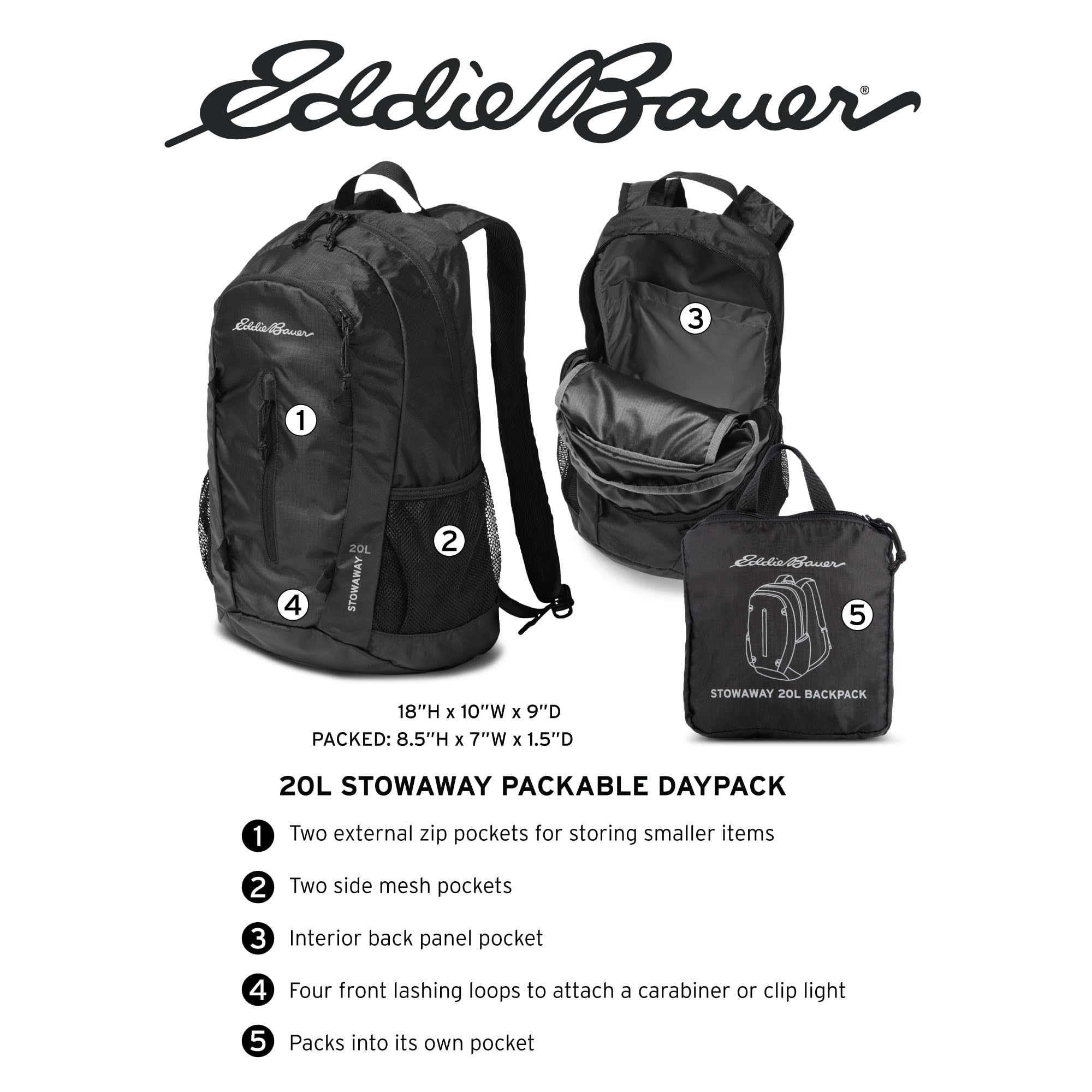 Foto 7 | Mochila Eddie Bauer Stowaway, Plegable, 20 Litros, Poliéster Ripstop - Venta Internacional.