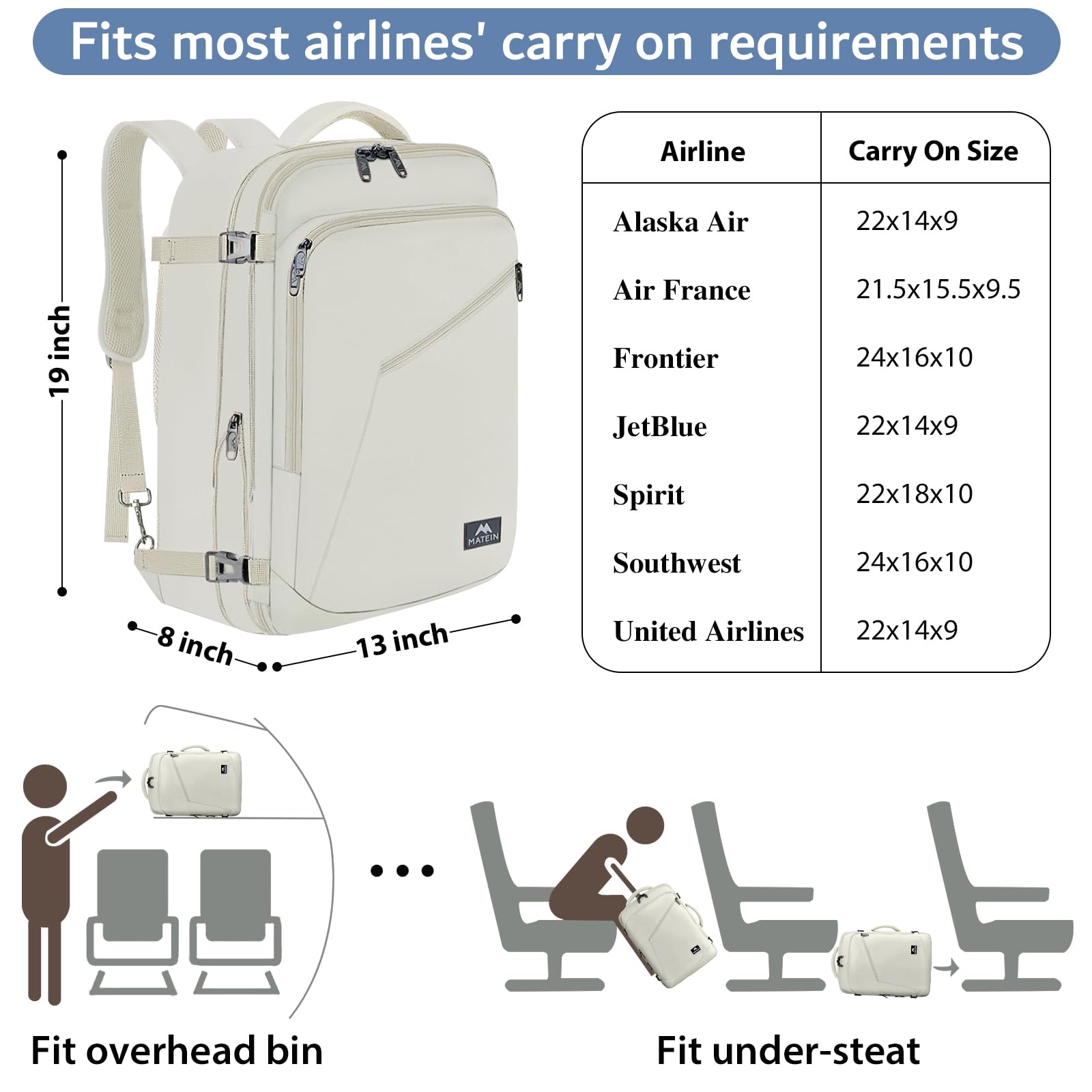 Foto 2 | Mochila De Viaje Matein Large Impermeable Antirrobo Beige - Venta Internacional.