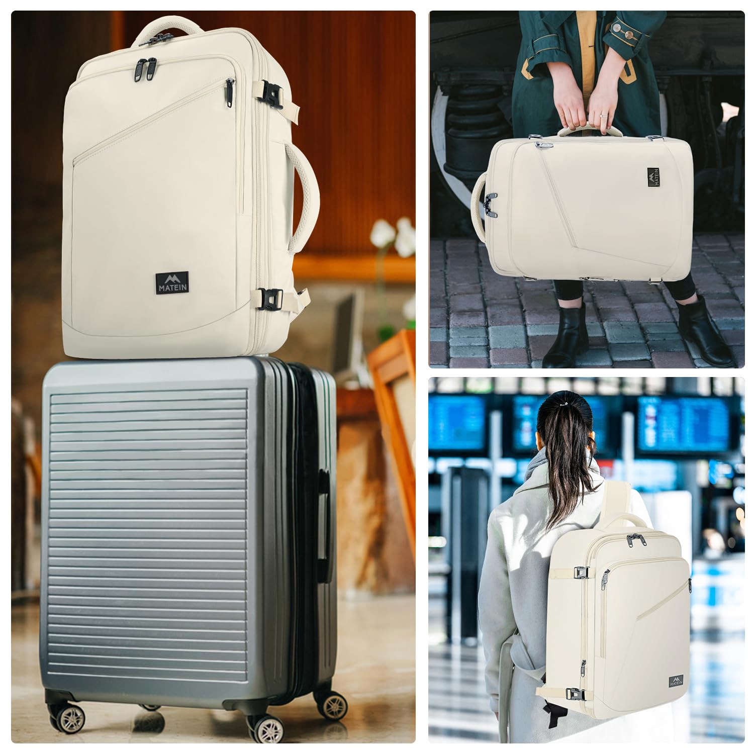 Foto 6 | Mochila De Viaje Matein Large Impermeable Antirrobo Beige - Venta Internacional.