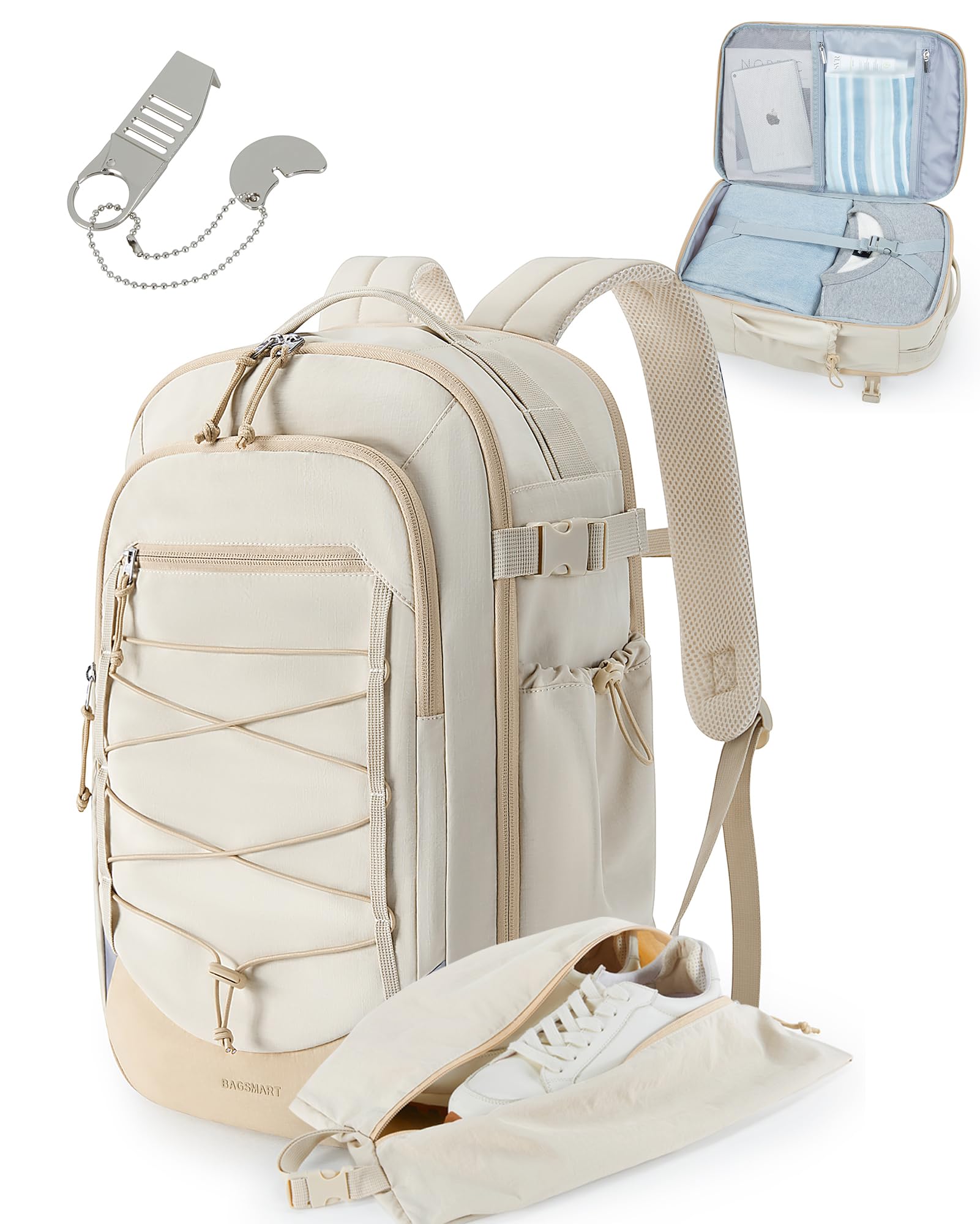 Mochila Bagsmart Carry On Travel De 30 Litros Y 17 Pulgadas, Color Beige - Venta Internacional.