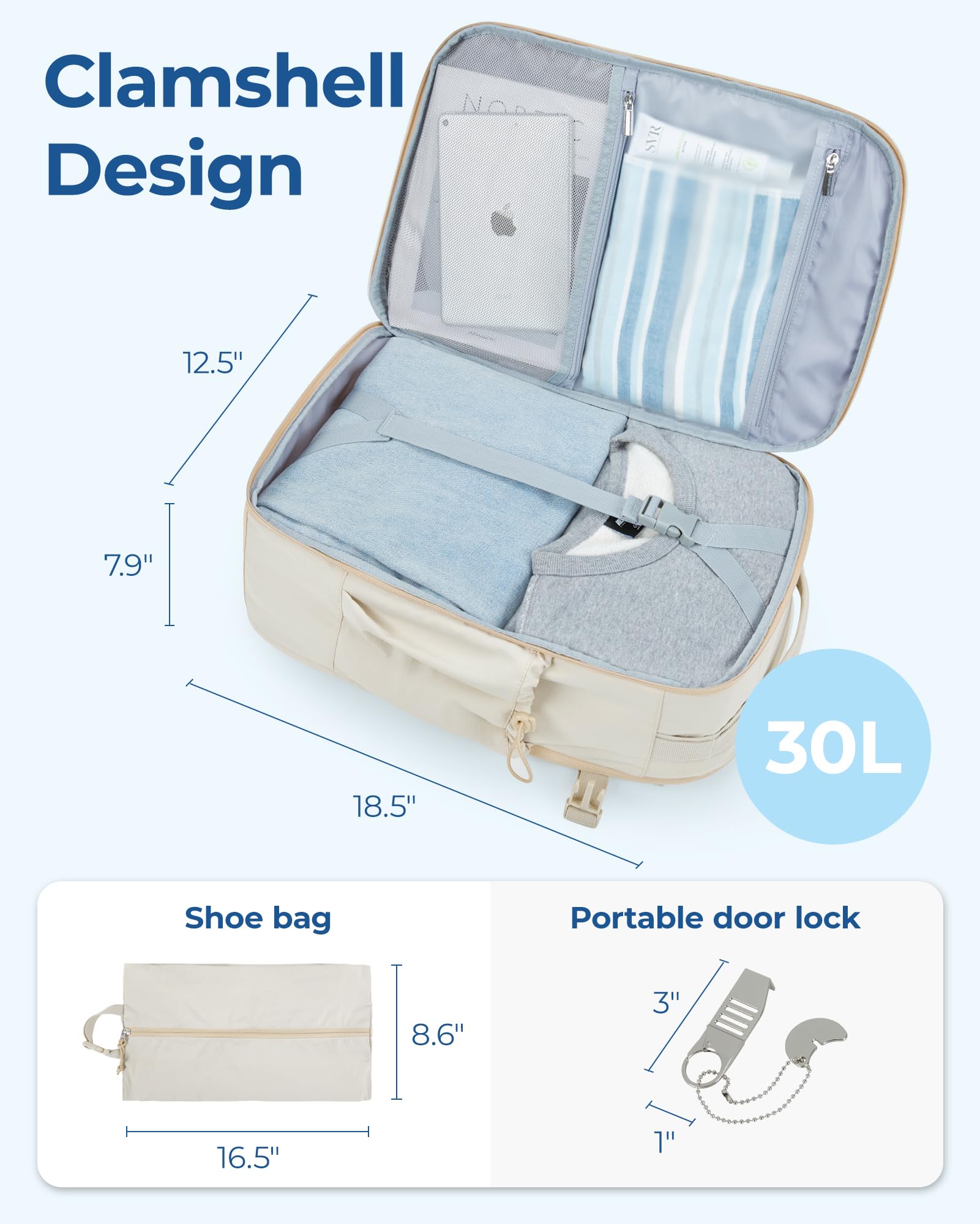 Foto 5 pulgar | Mochila Bagsmart Carry On Travel De 30 Litros Y 17 Pulgadas, Color Beige - Venta Internacional.