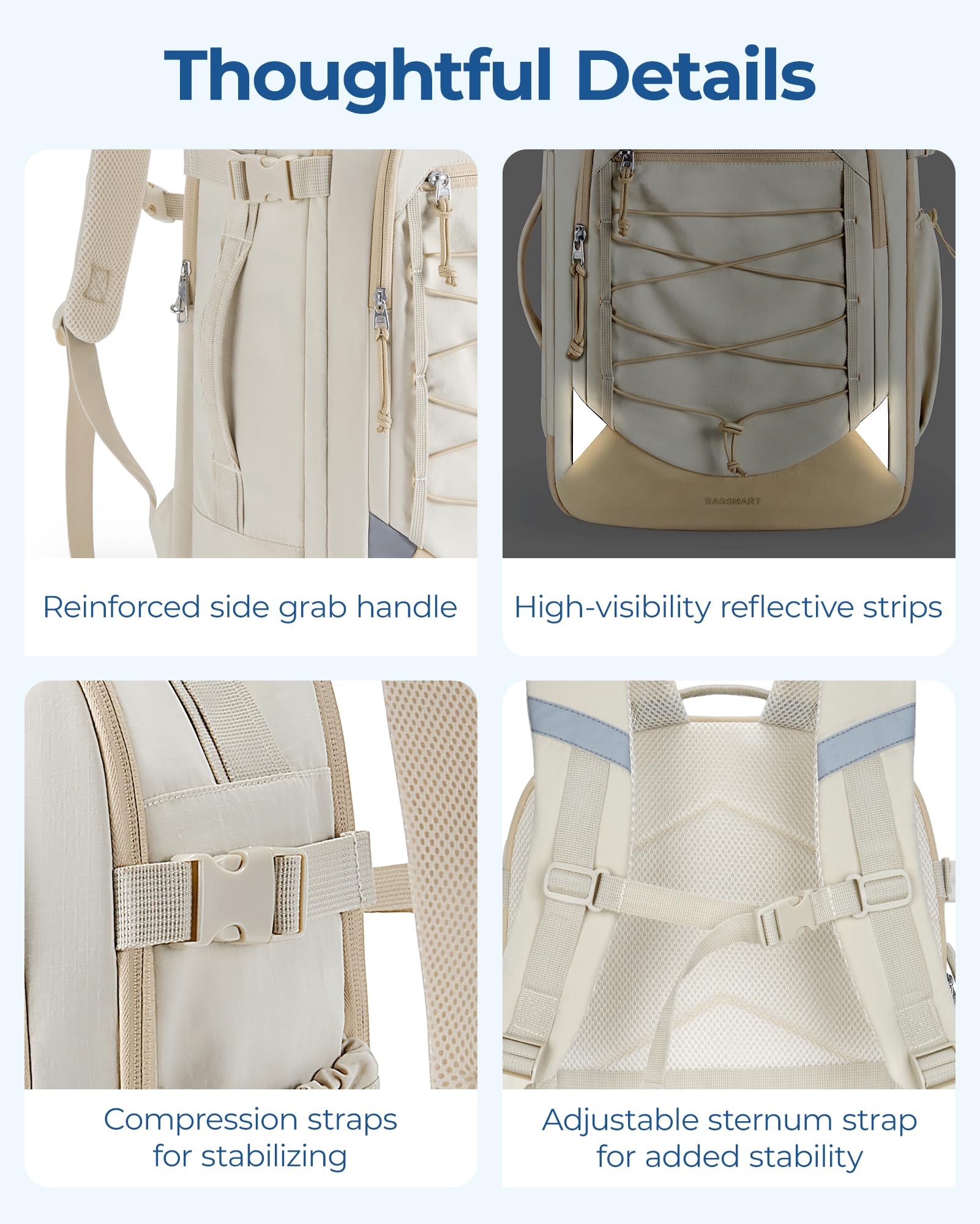 Foto 8 pulgar | Mochila Bagsmart Carry On Travel De 30 Litros Y 17 Pulgadas, Color Beige - Venta Internacional.
