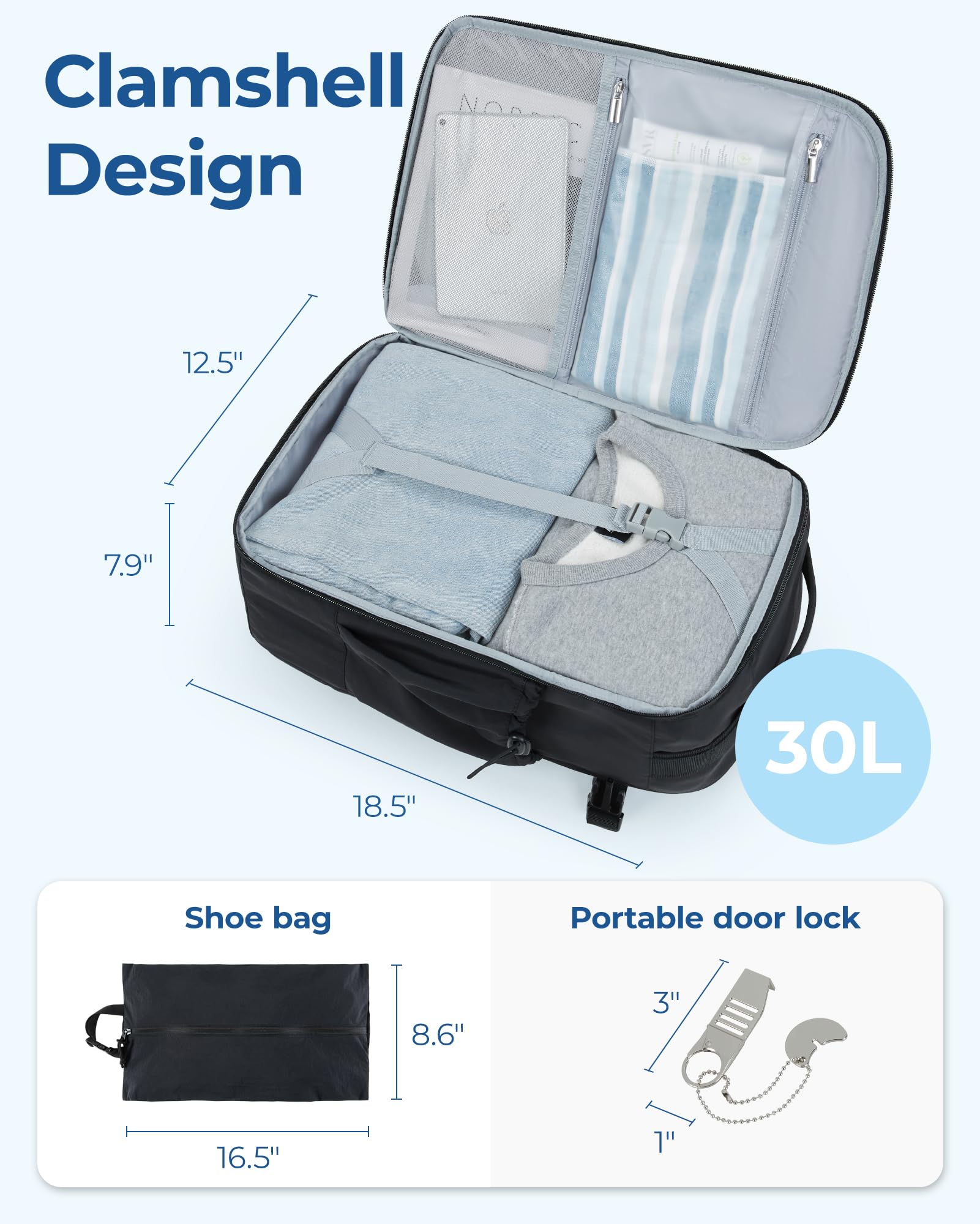 Foto 5 pulgar | Mochila Bagsmart Carry On Travel De 30 Litros Con Bolsa Para Zapatos De 17,3 Pulgadas, Negra - Venta Internacional.