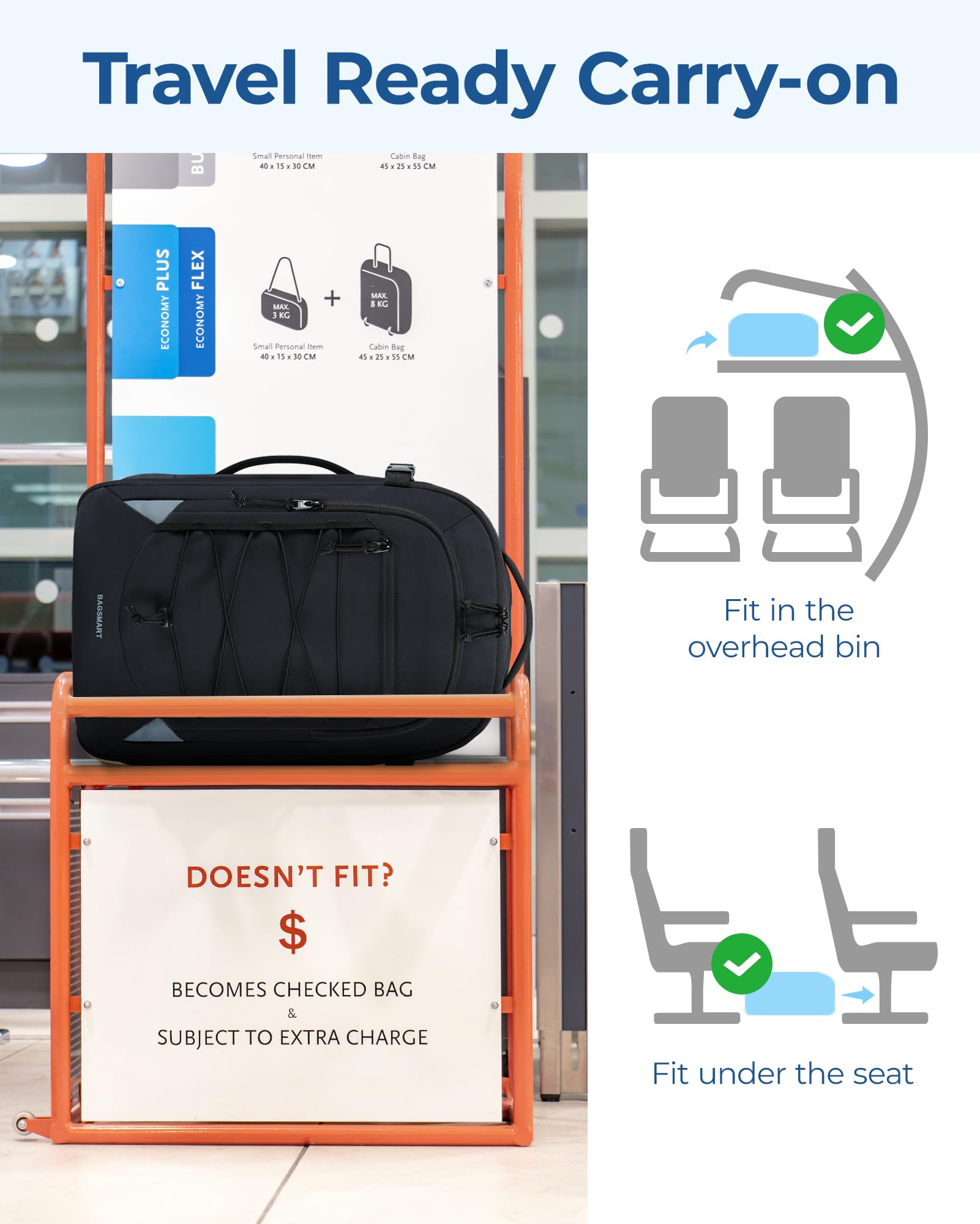 Foto 5 | Mochila Bagsmart Carry On Travel De 30 Litros Con Bolsa Para Zapatos De 17,3 Pulgadas, Negra - Venta Internacional.