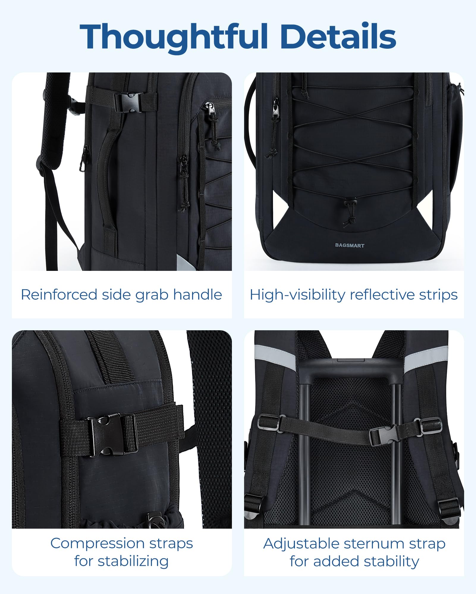 Foto 8 pulgar | Mochila Bagsmart Carry On Travel De 30 Litros Con Bolsa Para Zapatos De 17,3 Pulgadas, Negra - Venta Internacional.