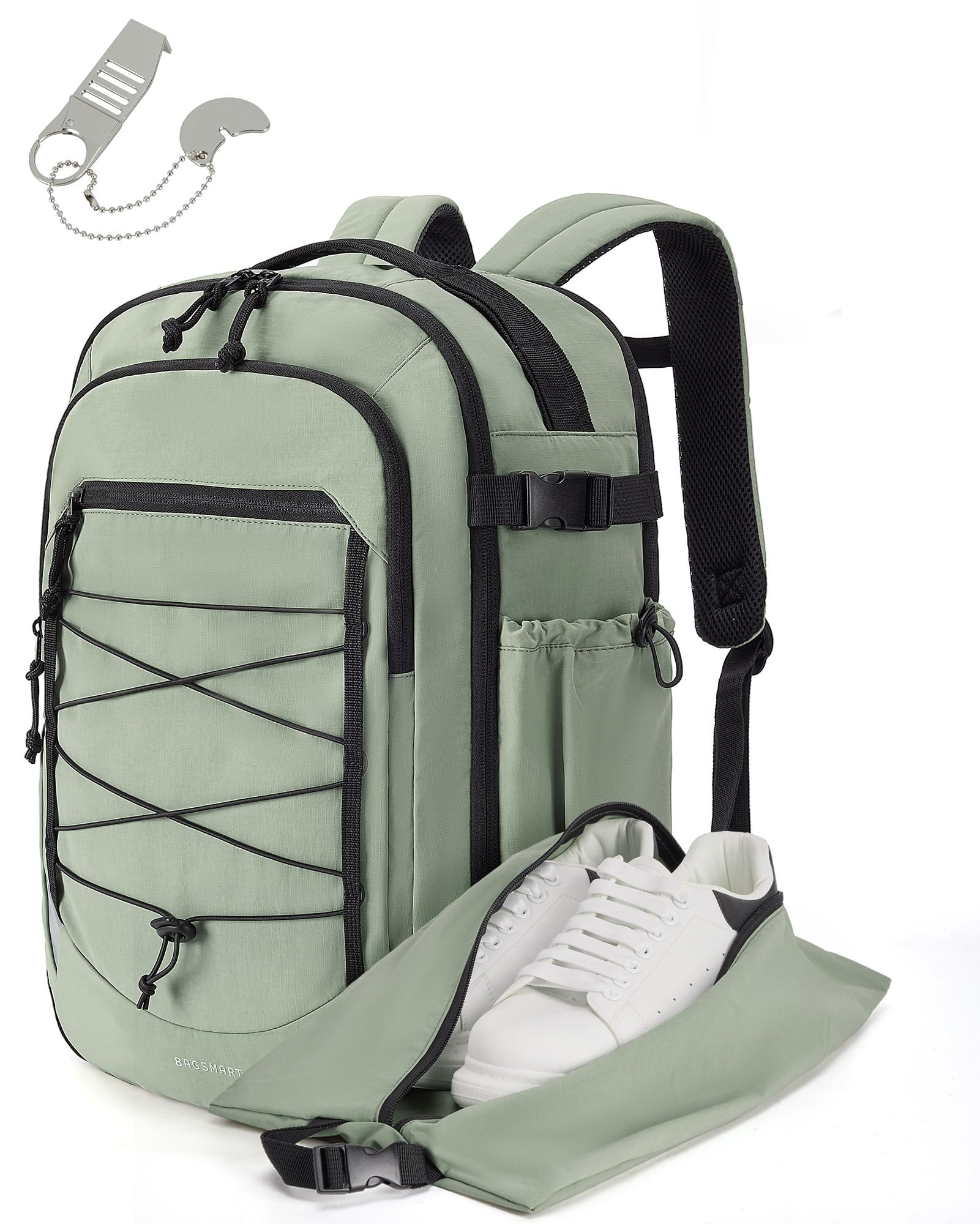 Mochila De Viaje Bagsmart Carry On De 17.3 Pulgadas Con Bolsa Para Zapatos De 30 Litros, Color Verde - Venta Internac