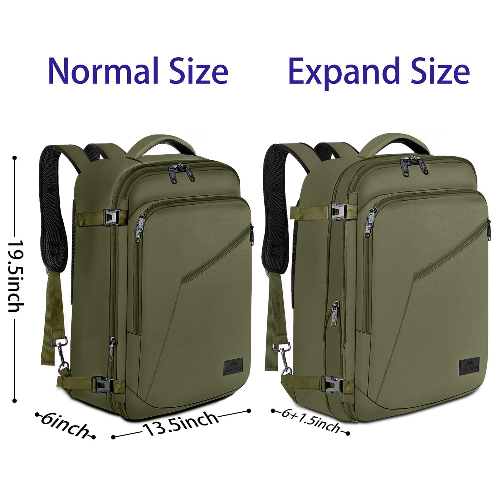 Foto 6 pulgar | Mochila De Viaje Matein Expandable Air Travel Verde Oscuro - Venta Internacional.
