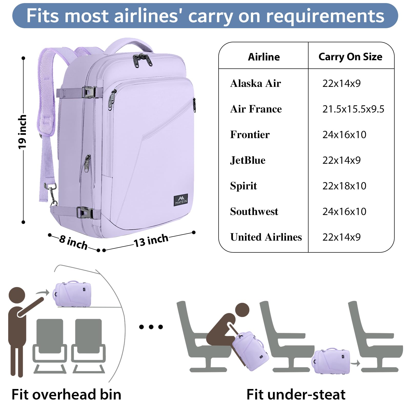 Foto 5 pulgar | Mochila De Viaje Matein Carry On 40l Para Mujer Violeta Claro - Venta Internacional.