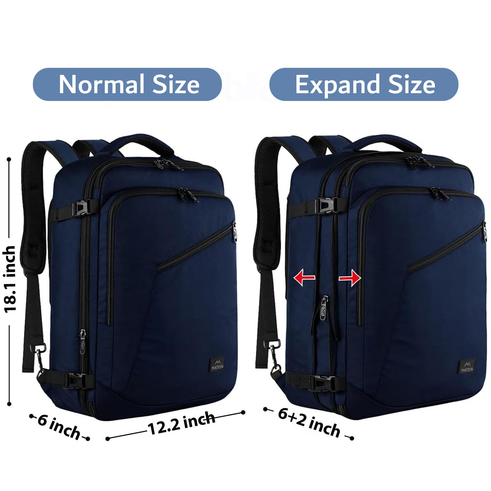 Foto 7 pulgar | Mochila Matein Travel 27l Resistente Al Agua Carry On Azul - Venta Internacional.