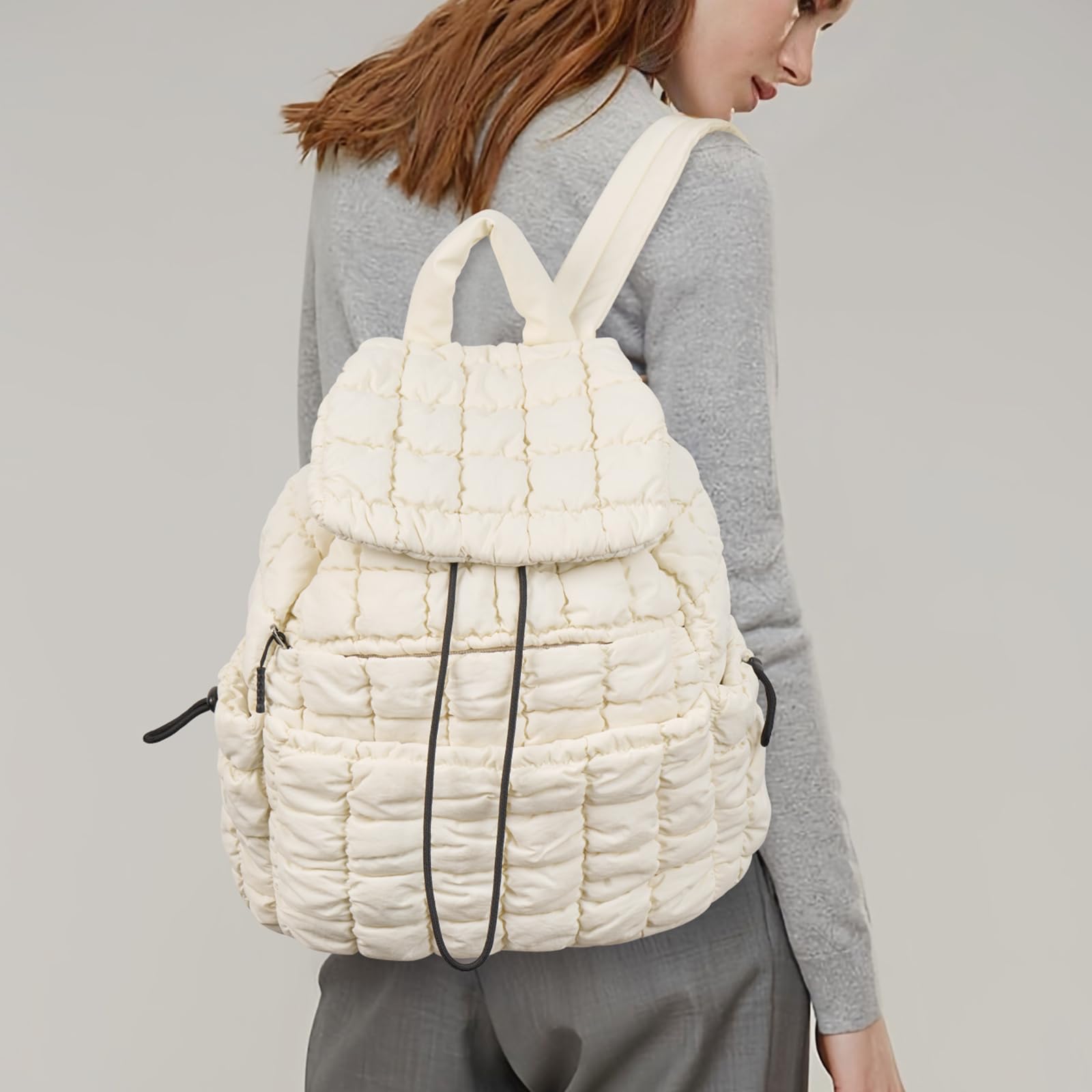 Foto 3 pulgar | Mochila Cluci Puffy Acolchada Para Mujer Ligera De Color Beige - Venta Internacional.