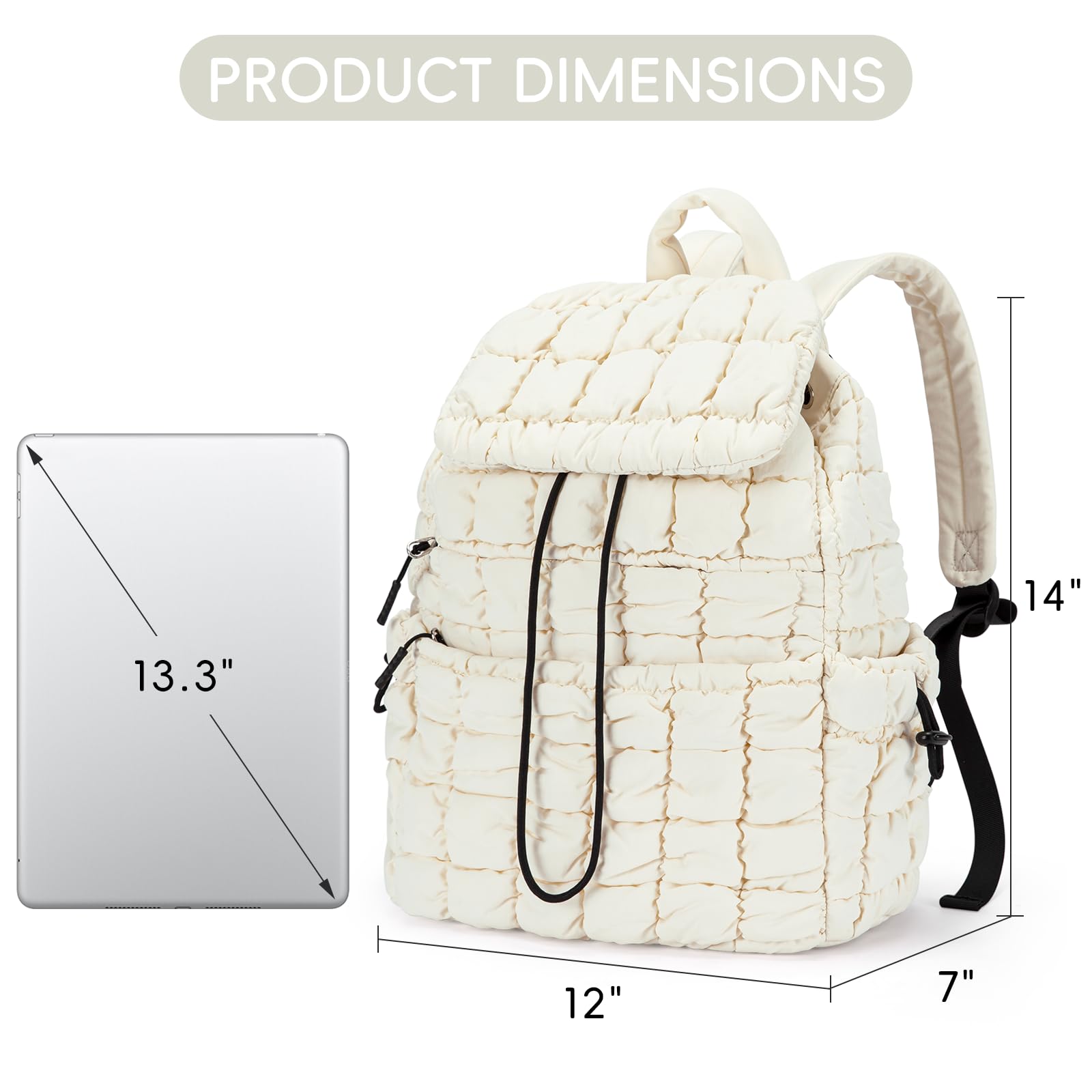 Foto 5 pulgar | Mochila Cluci Puffy Acolchada Para Mujer Ligera De Color Beige - Venta Internacional.