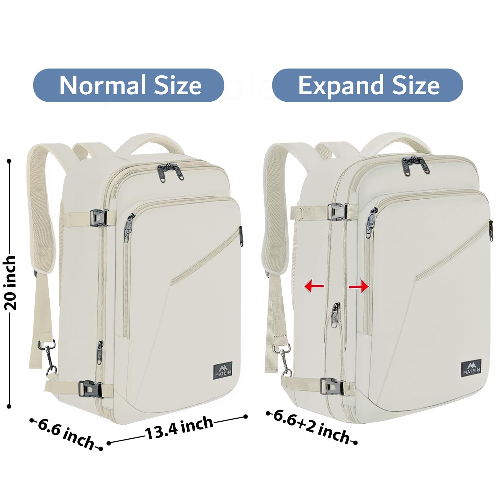 Foto 6 pulgar | Mochila Matein Large De 45 L Para Viaje Aprobada Para Vuelos, Color Beige - Venta Internacional.