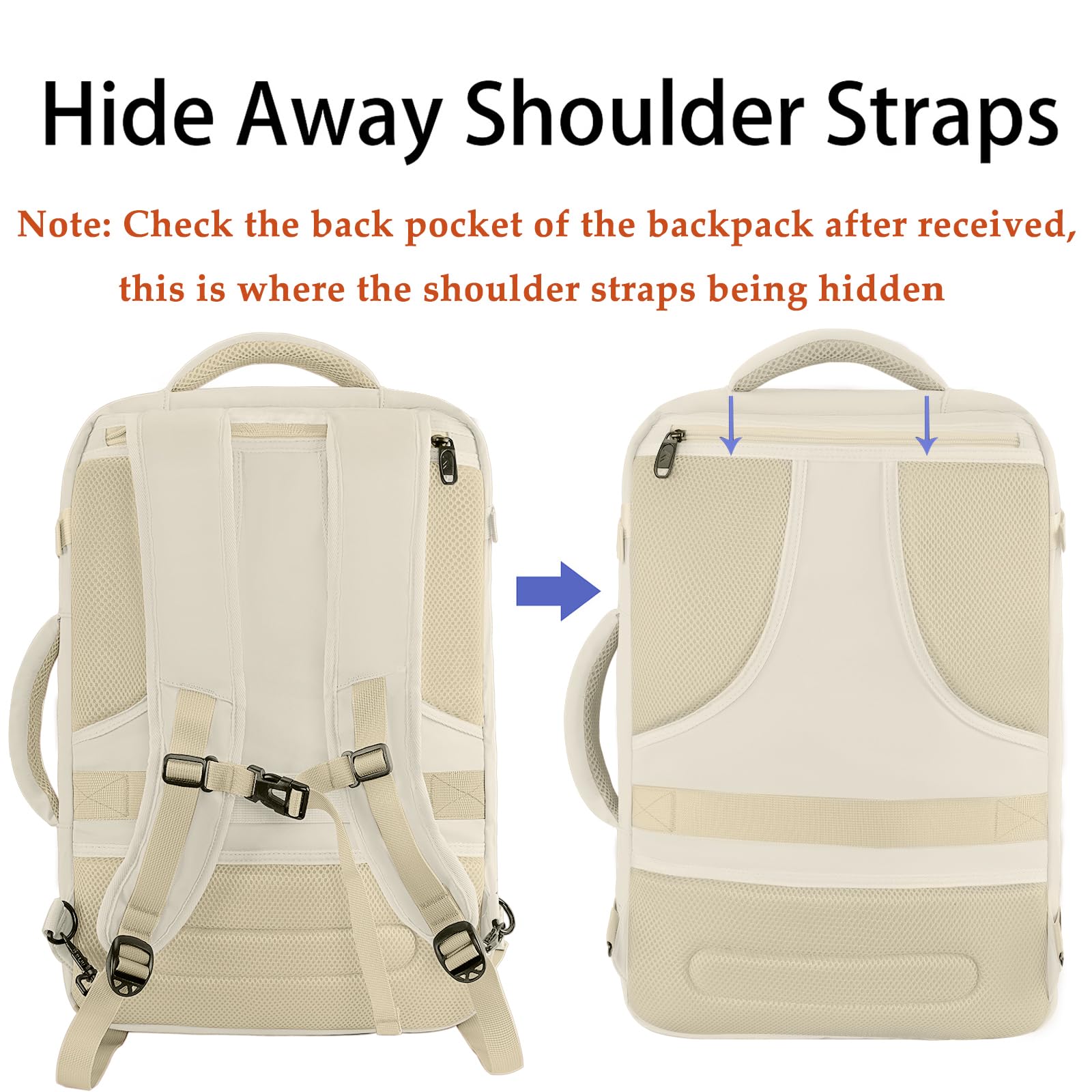 Foto 7 pulgar | Mochila Matein Large De 45 L Para Viaje Aprobada Para Vuelos, Color Beige - Venta Internacional.