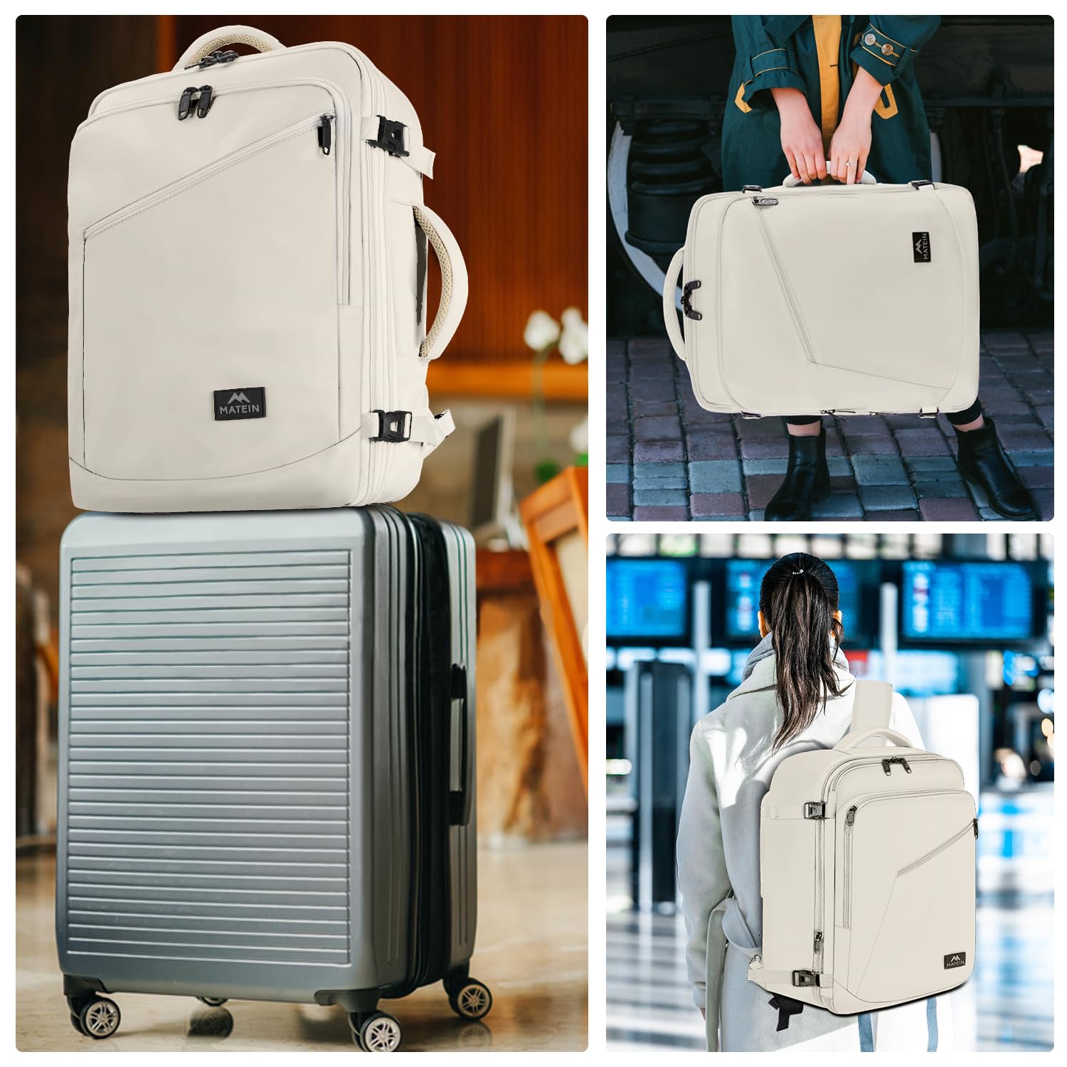 Foto 8 pulgar | Mochila Matein Large De 45 L Para Viaje Aprobada Para Vuelos, Color Beige - Venta Internacional.