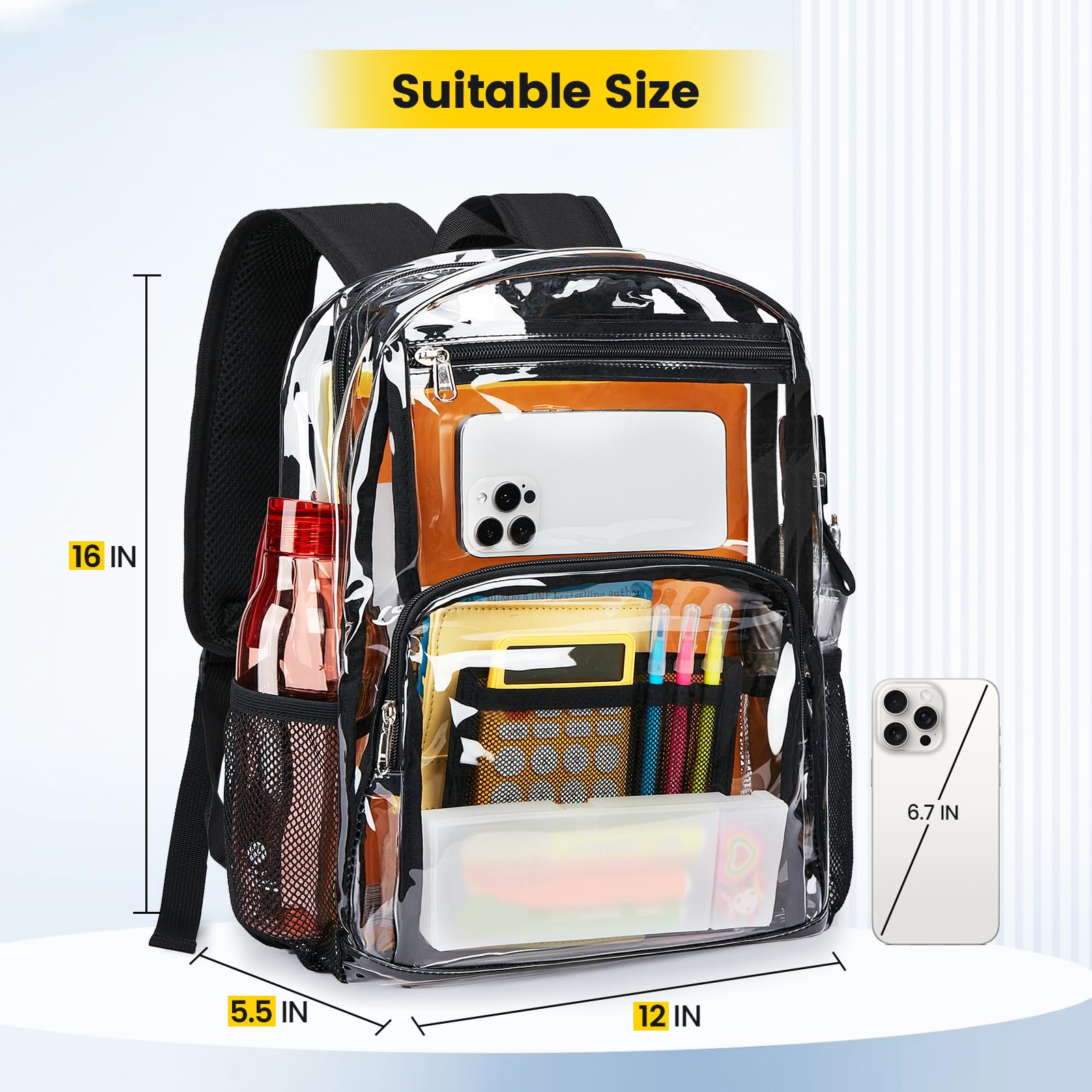 Foto 3 pulgar | Mochila Transparente Vorspack Heavy Duty, Grande, Para Adultos, Negra - Venta Internacional.