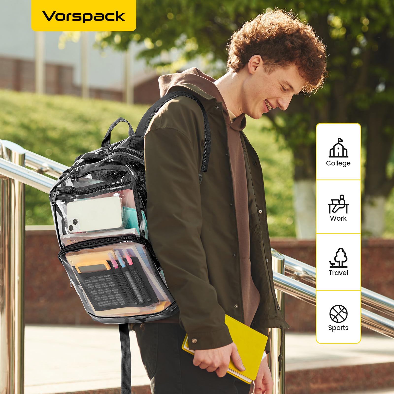 Foto 8 pulgar | Mochila Transparente Vorspack Heavy Duty, Grande, Para Adultos, Negra - Venta Internacional.