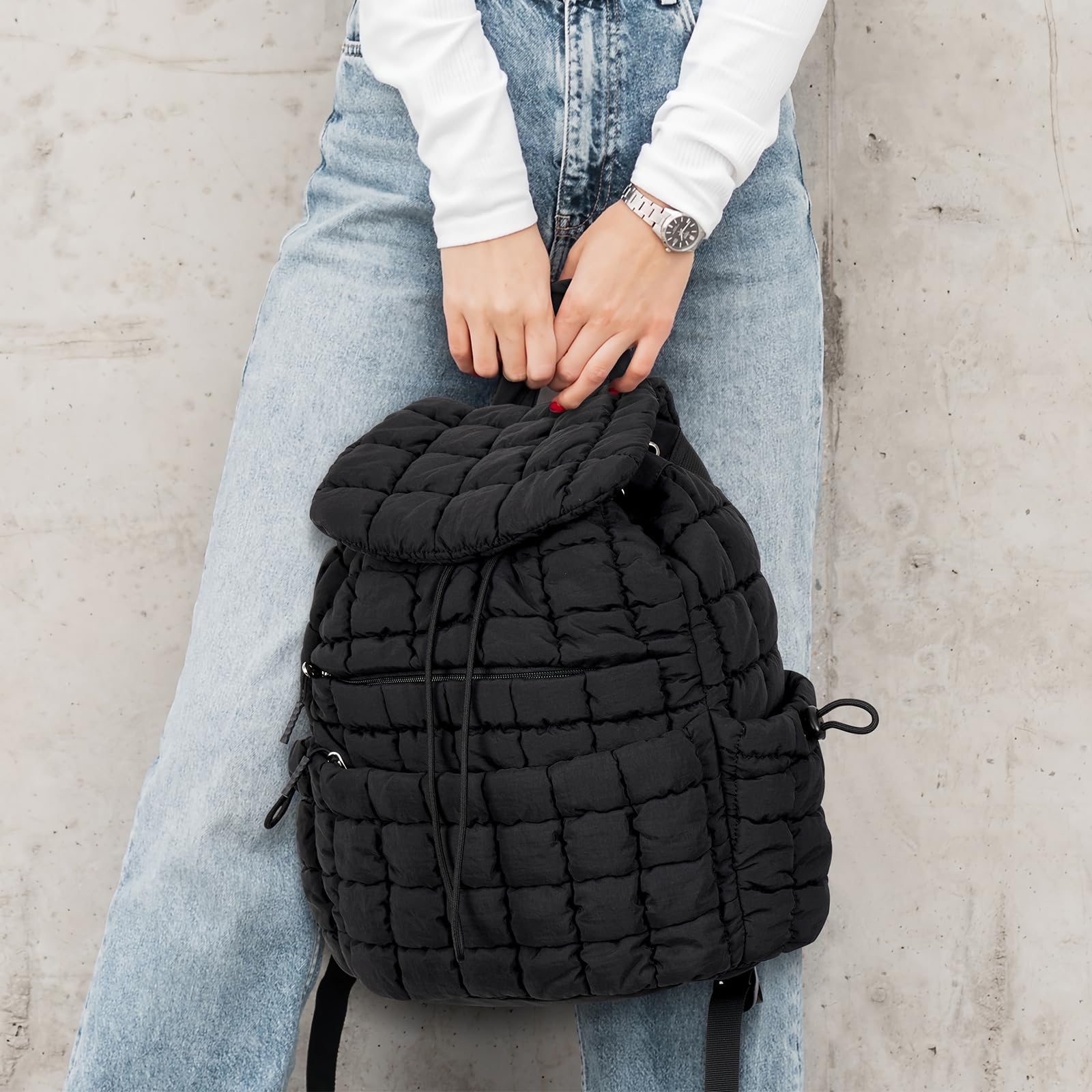 Foto 3 pulgar | Mochila Cluci Puffy Acolchada Para Mujer Ligera 19l Negra - Venta Internacional.