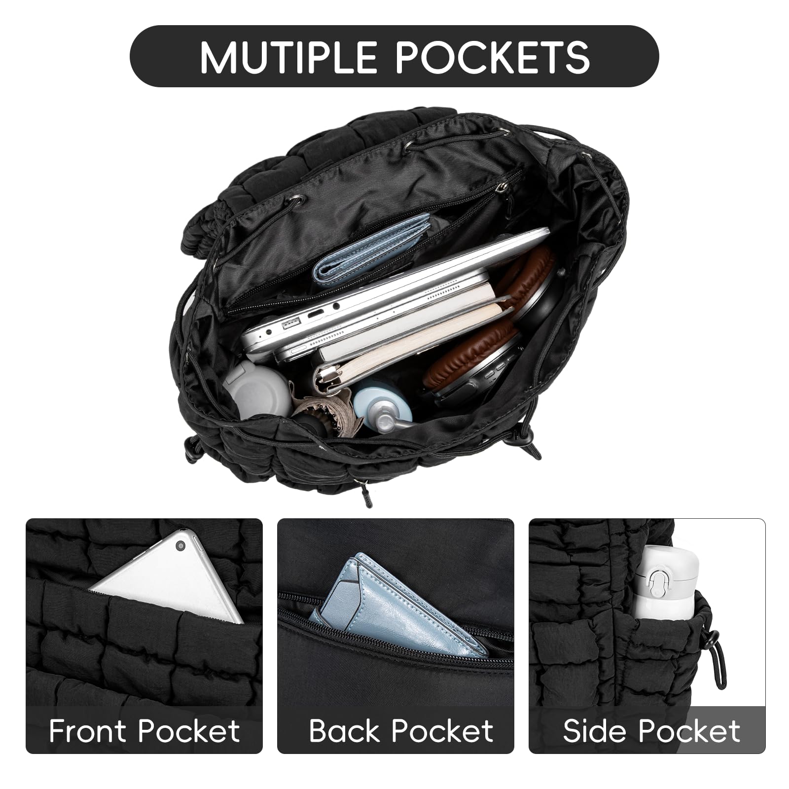 Foto 4 pulgar | Mochila Cluci Puffy Acolchada Para Mujer Ligera 19l Negra - Venta Internacional.