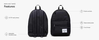 Foto 3 | Mochila Herschel Negra-Venta Internacional