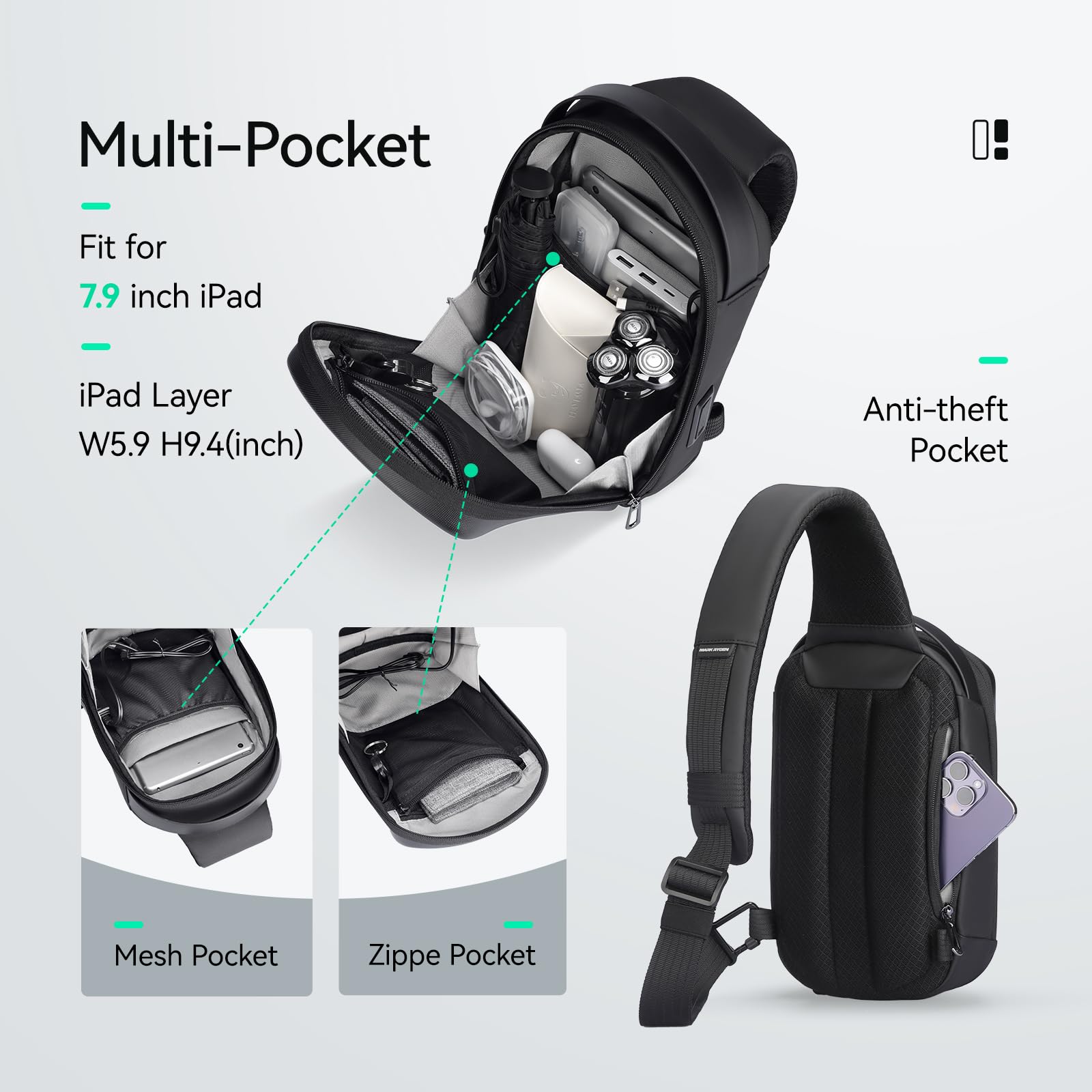 Foto 4 pulgar | Bandolera Marketron Negra-Venta Internacional