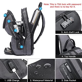 Foto 3 | Mochila tipo Bandolera para Laptop Sling Impermeable Gris - Venta Internacional