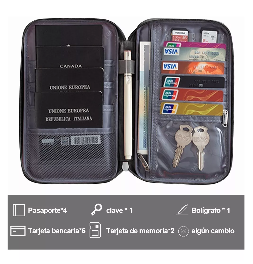 Foto 5 pulgar | Cartera Porta Funda Pasaporte Documentos, Negro