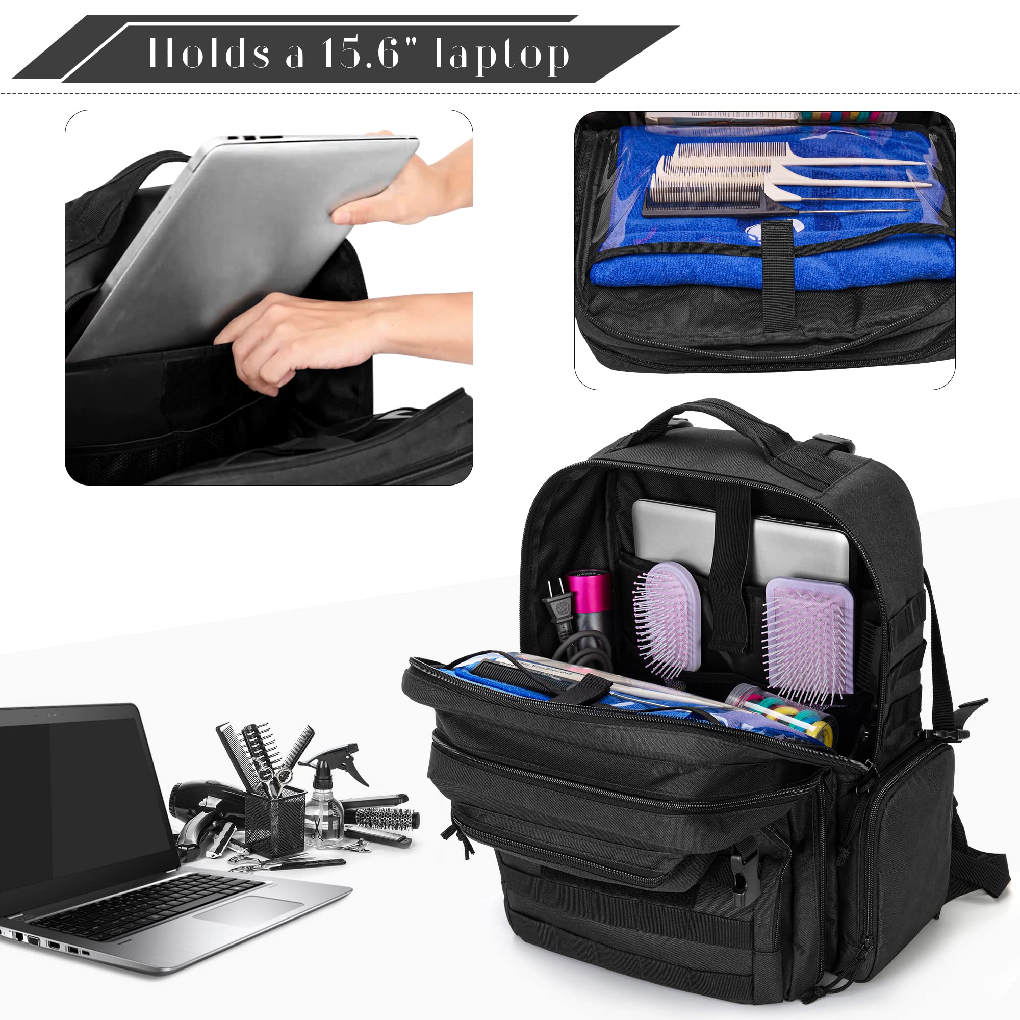 Foto 2 | Funda Barber Bafaso De Nailon Negro Con Funda Para Portátil Y 10 Bolsillos - Venta Internacional.