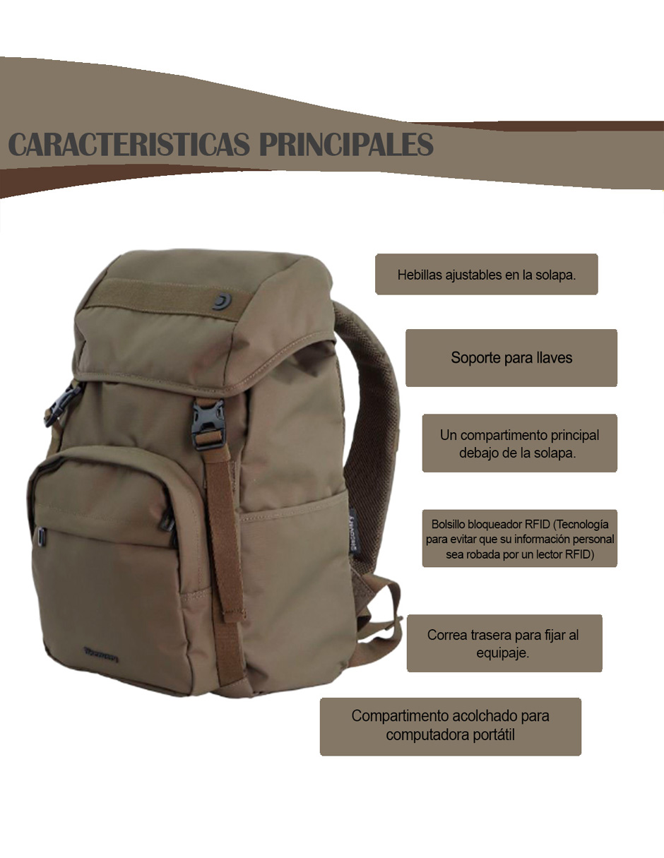 Foto 2 | Mochila Mod. Downtown Con Cubierta Color Caqui