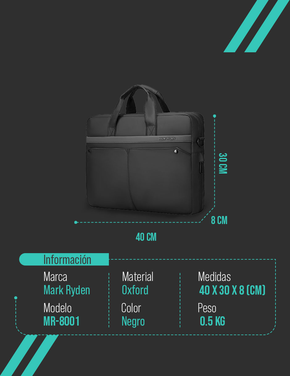 Foto 7 | Maletín Marca Mark Ryden Modelo 8003 Color Negro Compatible Con Laptop De 14” Repelente Al Agua