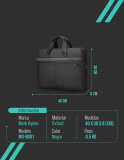 Foto 7 | Maletín Marca Mark Ryden Modelo 8003 Color Negro Compatible Con Laptop De 14” Repelente Al Agua