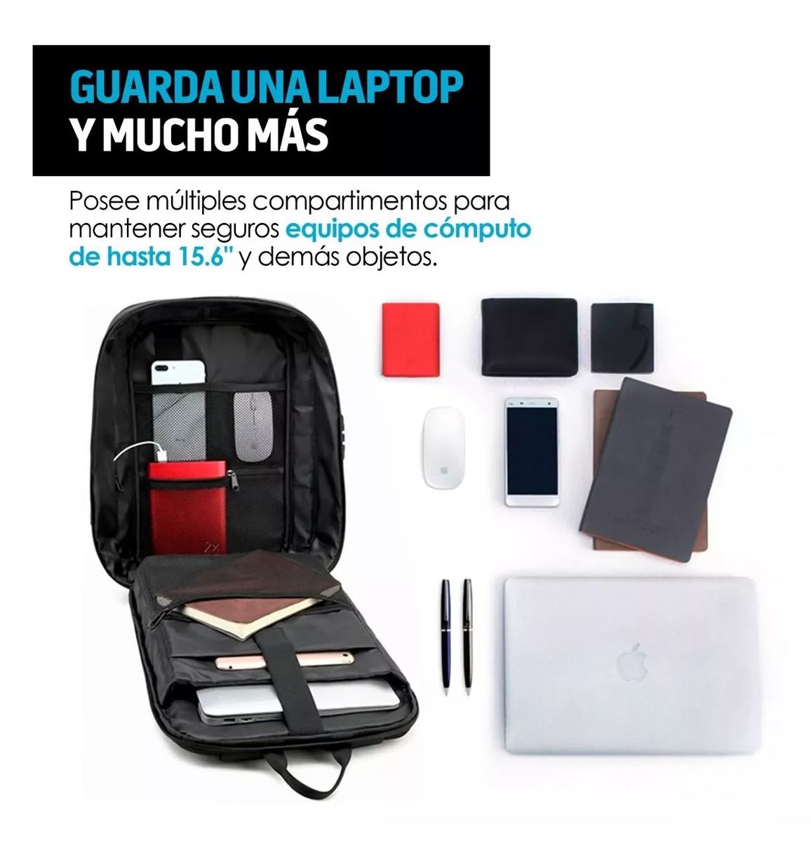 Foto 5 pulgar | Mochila Antirrobo Impermeable Lujo Candado Para Laptop Color Negro