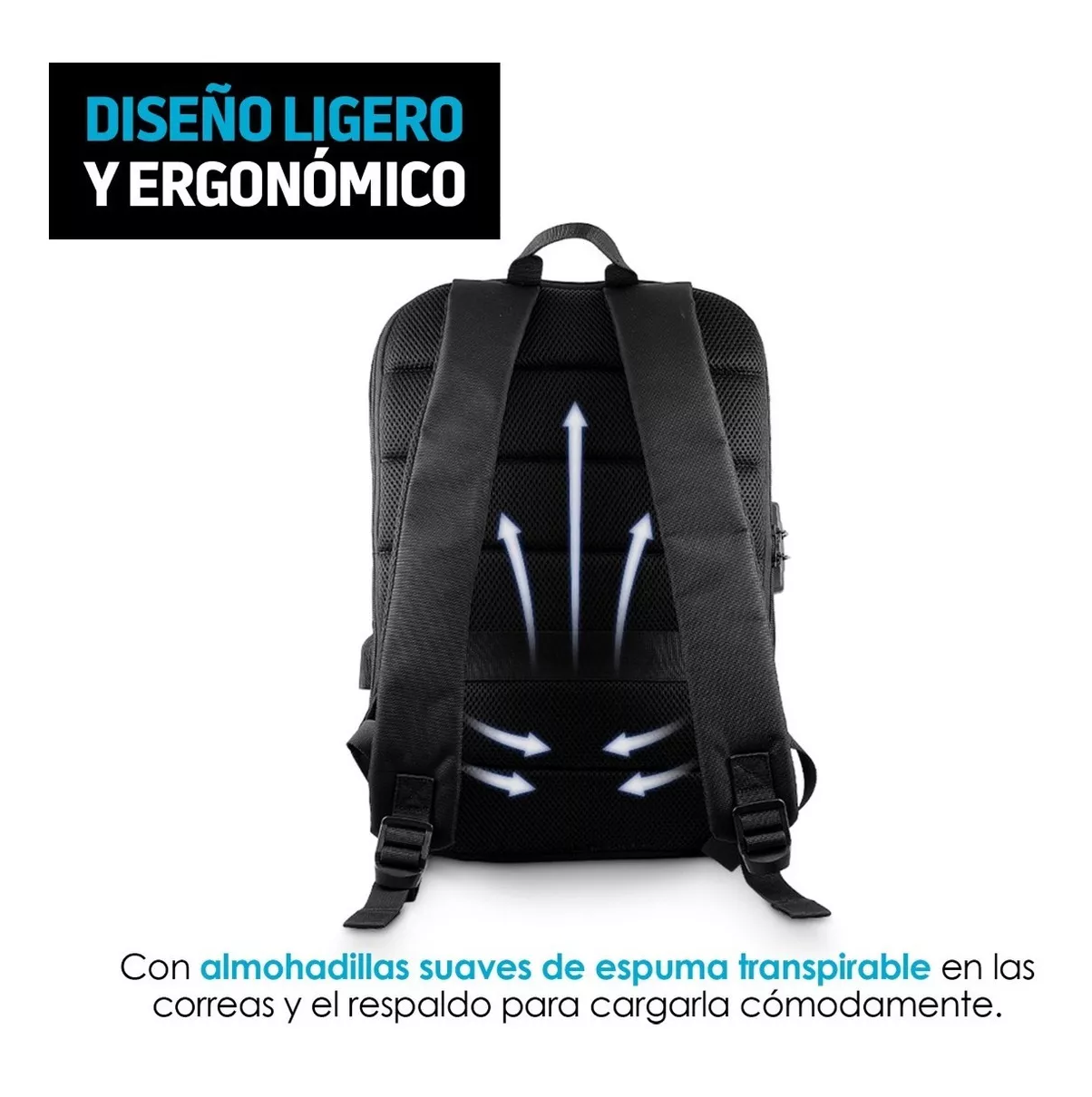 Foto 5 | Mochila Antirrobo Impermeable Lujo Candado Para Laptop Color Negro