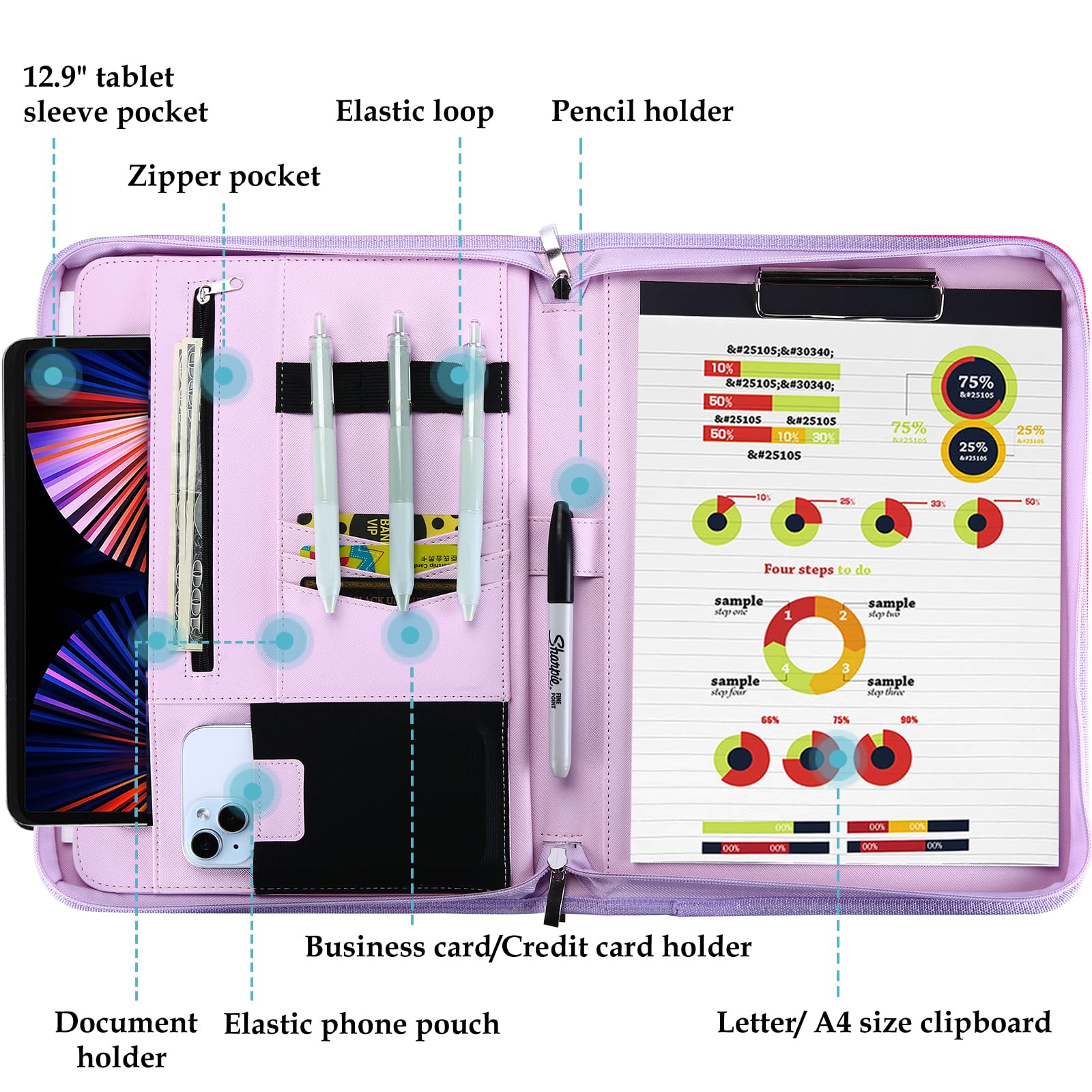 Foto 3 | Carpeta Portfolio Business Padfolio Procase, Color Morado - Venta Internacional.