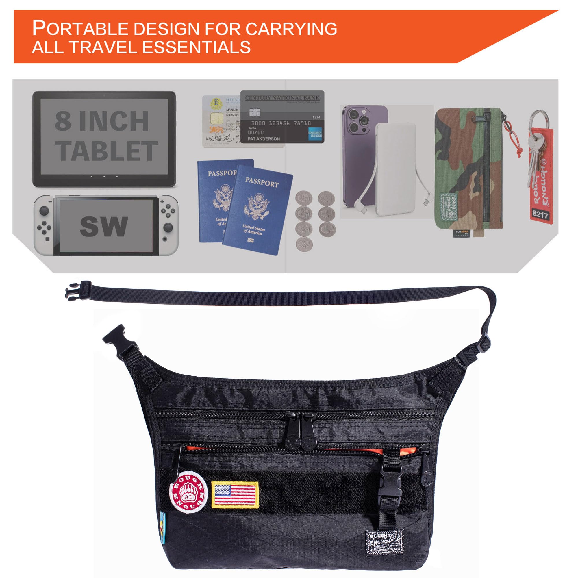 Foto 4 | Bolso Bandolera Rough Enough Negro Para Hombre Con Compartimento Para Tableta De 8 Pulgadas - Venta Internacional.