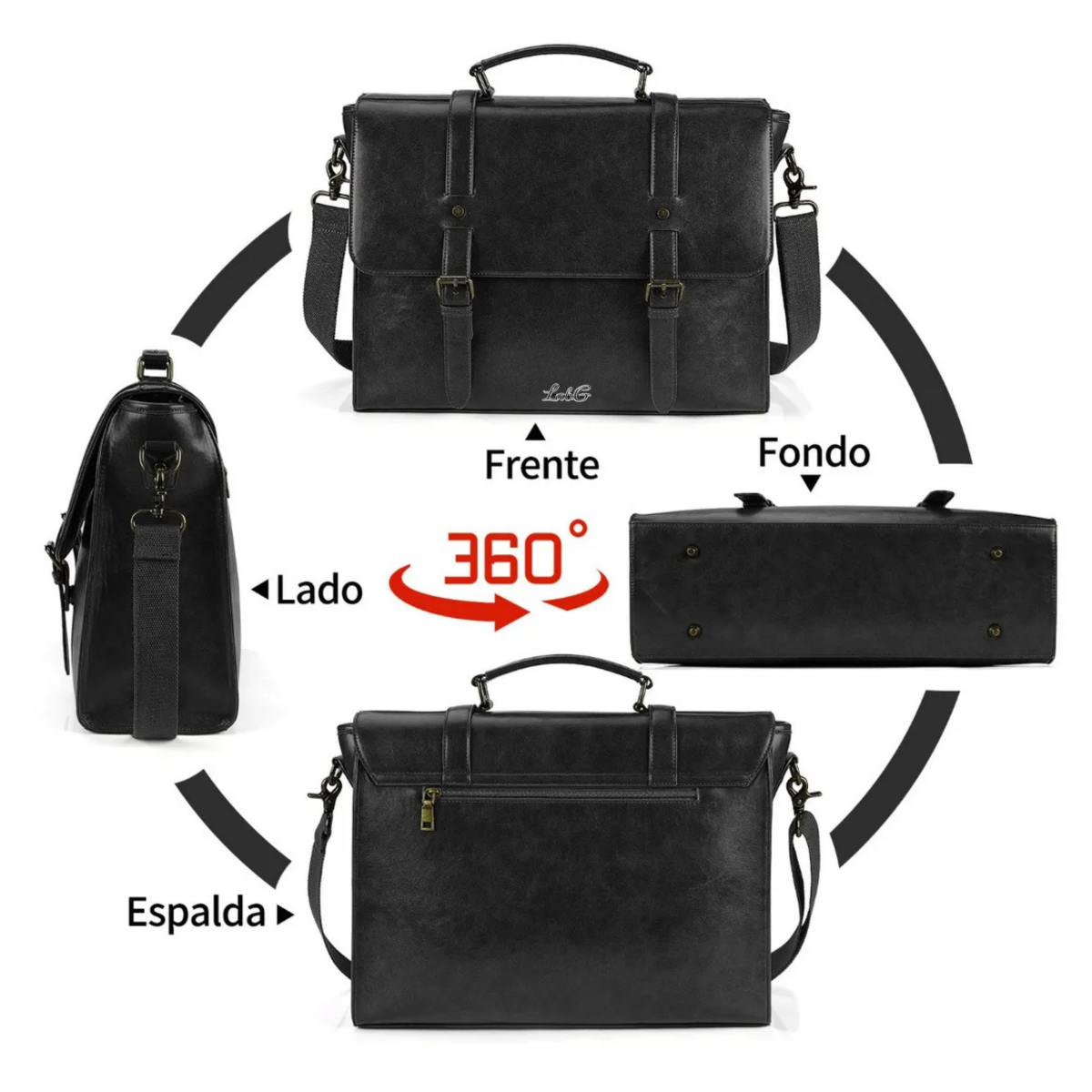 Foto 2 | Maletín Para Portátil De Cuero Impermeable De 15,6 Pulgadas Lab.g Negro