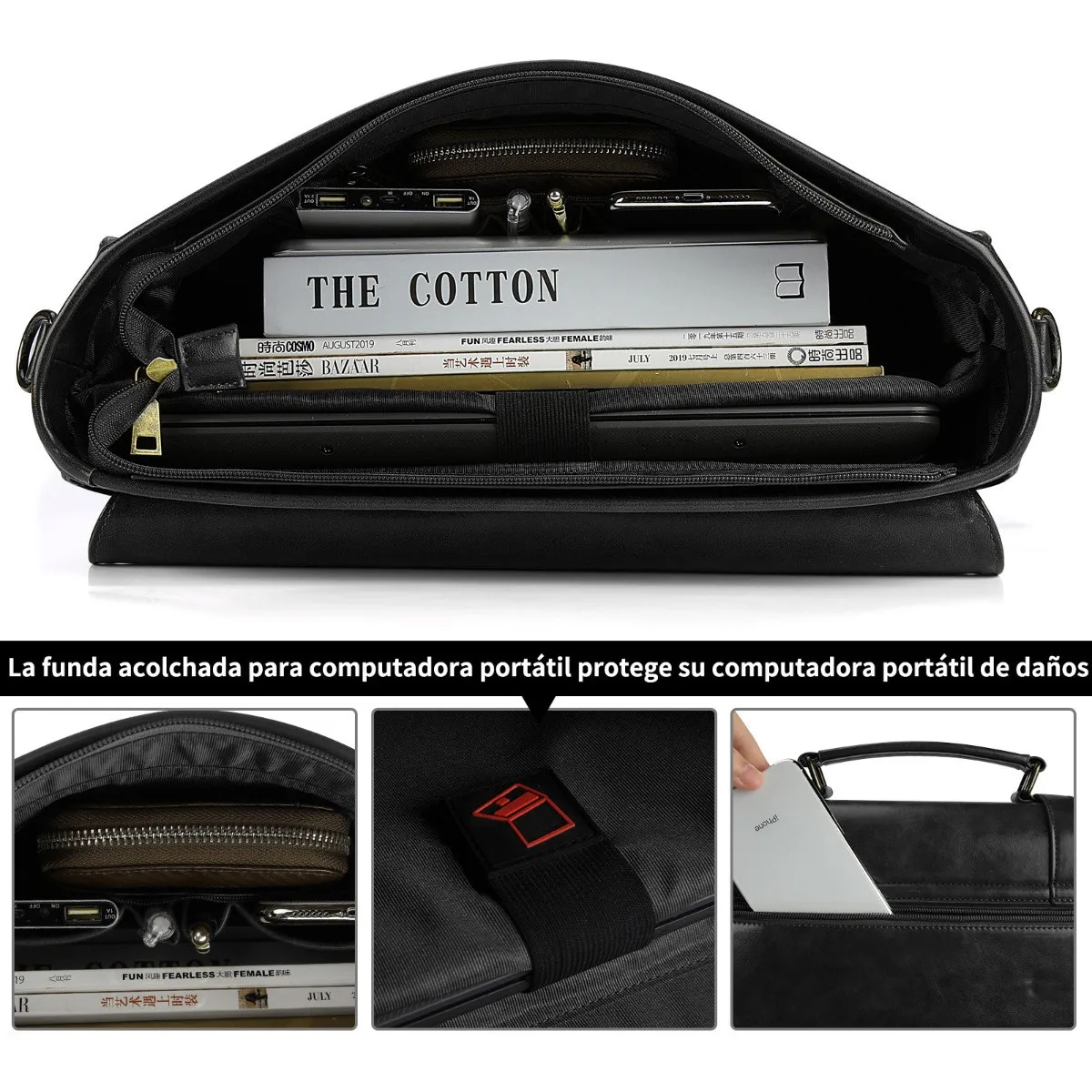 Foto 4 | Maletín Para Portátil De Cuero Impermeable De 15,6 Pulgadas Lab.g Negro