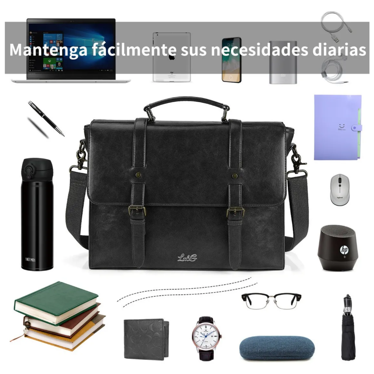 Foto 5 | Maletín Para Portátil De Cuero Impermeable De 15,6 Pulgadas Lab.g Negro