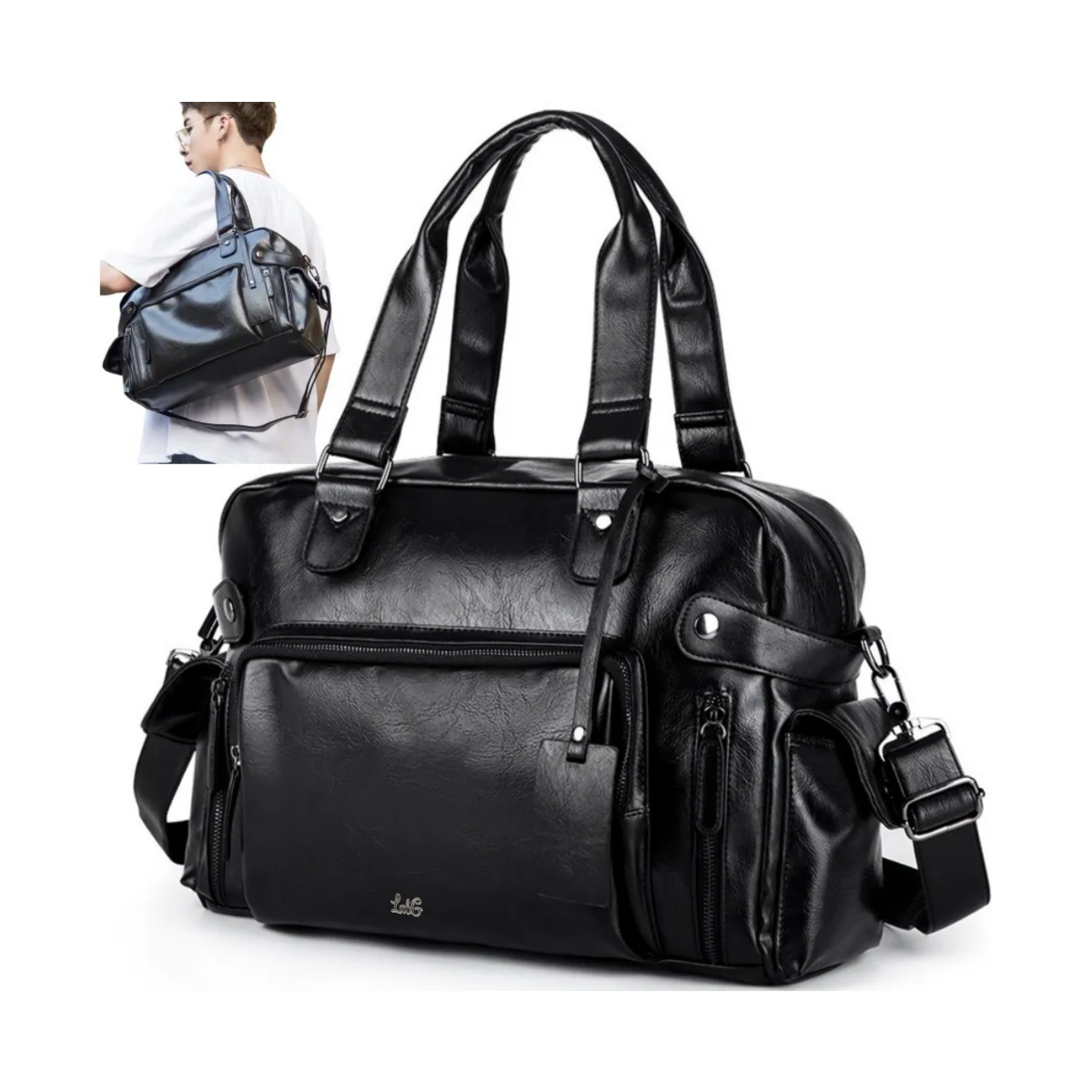 Foto 4 pulgar | Bolso De Mano Tipo Maletín De Hombro Cuero Para Viaje Hombre Lab.g Negro