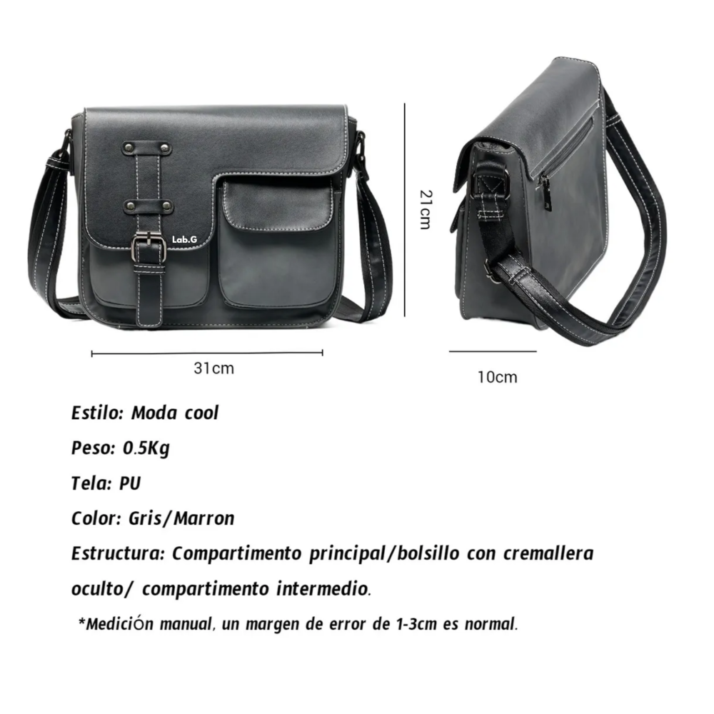 Foto 4 | Bolso Mensajero De Cuero Lab.g, Gris