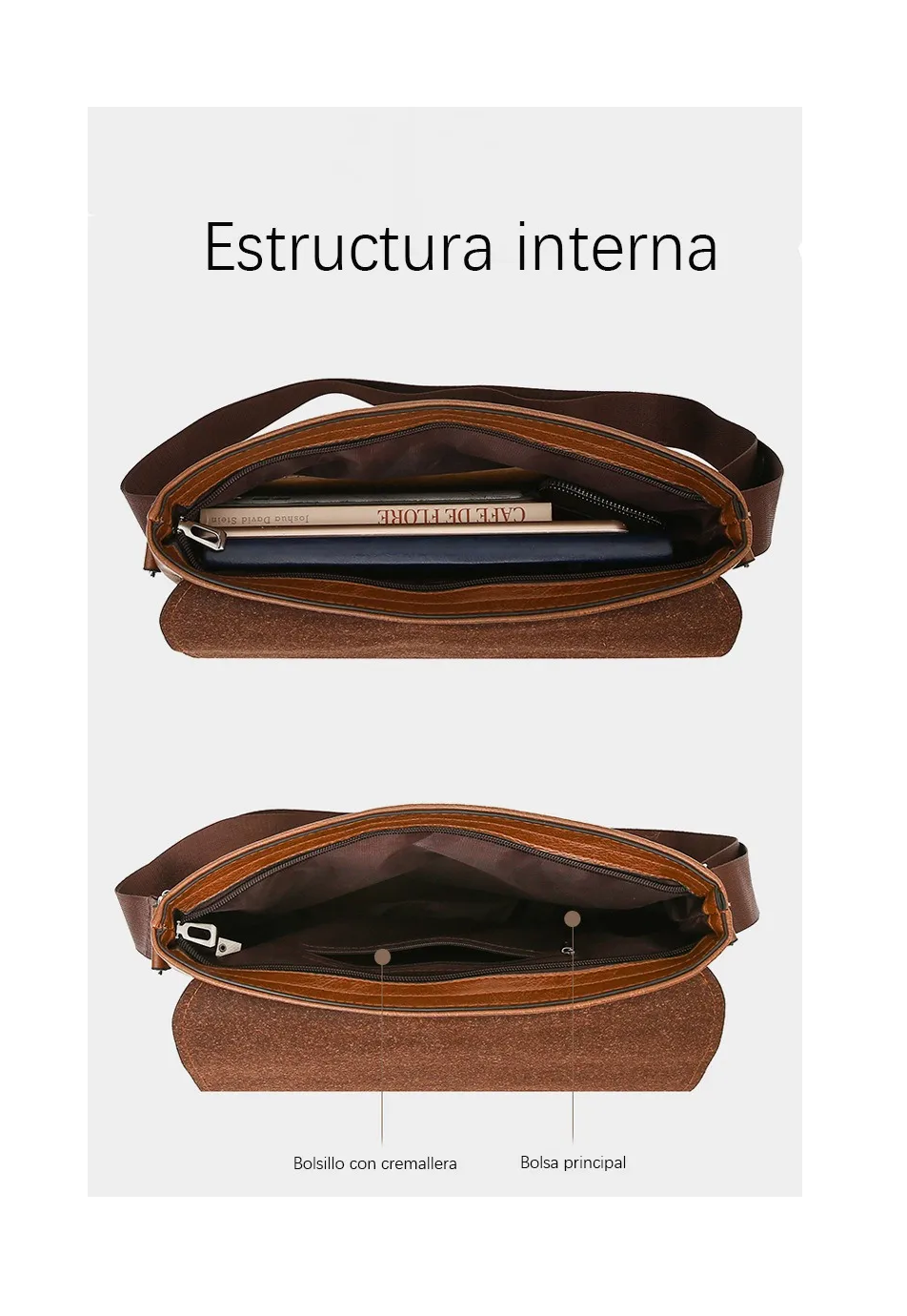 Foto 6 pulgar | Bolso De Hombro Bandolera De Cuero Para Hombres  Marrón