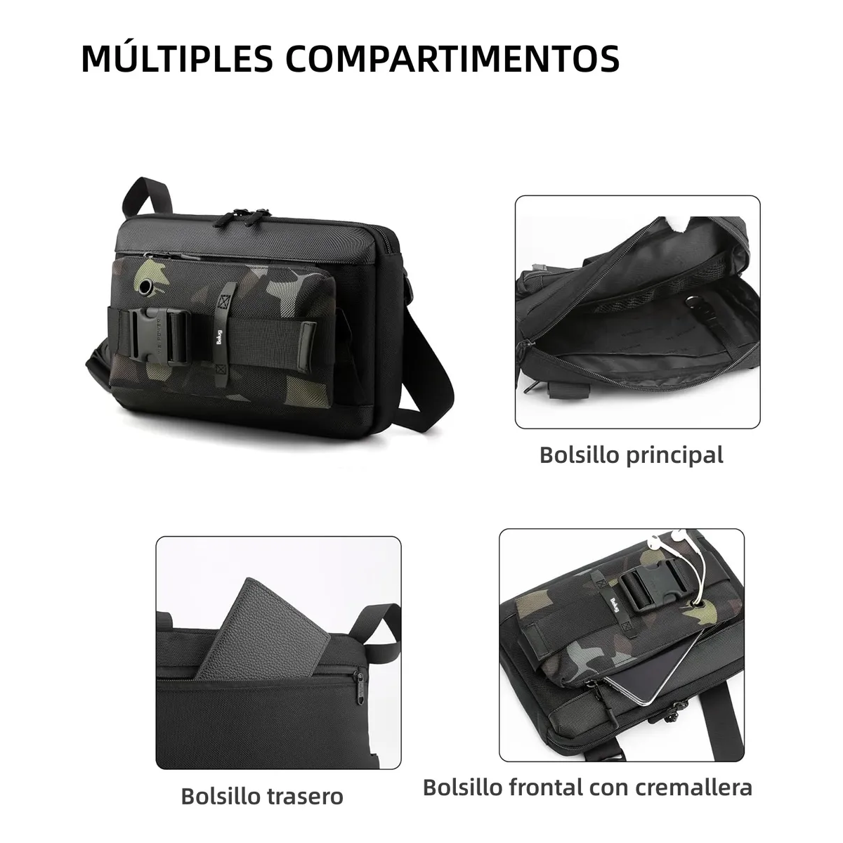 Foto 4 pulgar | Bandolera Belug  Para Hombre Crossbody Camuflaje Negro