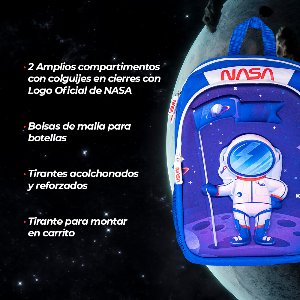 Foto 6 pulgar | Techzone Mochila Escolar Nasa Astronauta 3d El Alunizaje, 2 Amplios Compartimentos Y Bolsas Laterales De Malla