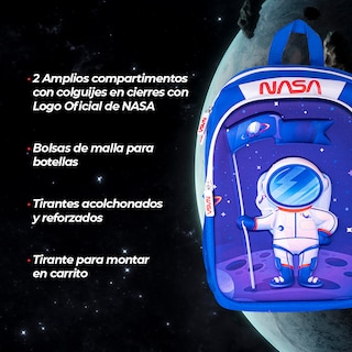 Foto 5 | Techzone Mochila Escolar Nasa Astronauta 3d El Alunizaje, 2 Amplios Compartimentos Y Bolsas Laterales De Malla