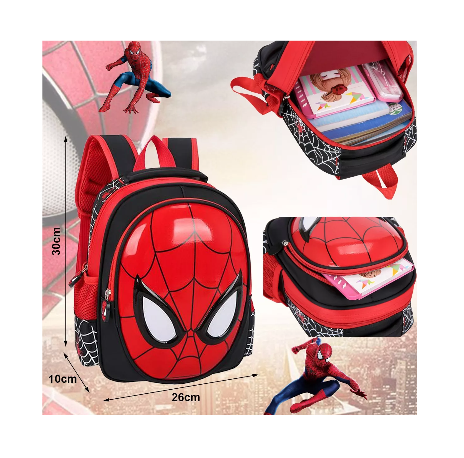 Foto 2 | Mochila Escolar Preescolar Impermeable Spider Man 3d Dibujos Animados color Rojo con Negro