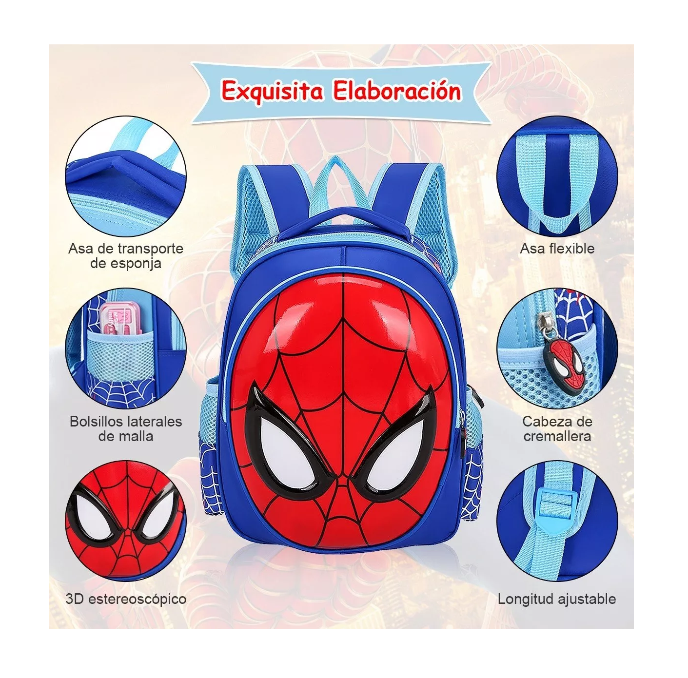 Foto 3 pulgar | Mochila Preescolar Spider Man 3d Dibujos Animados color Azul