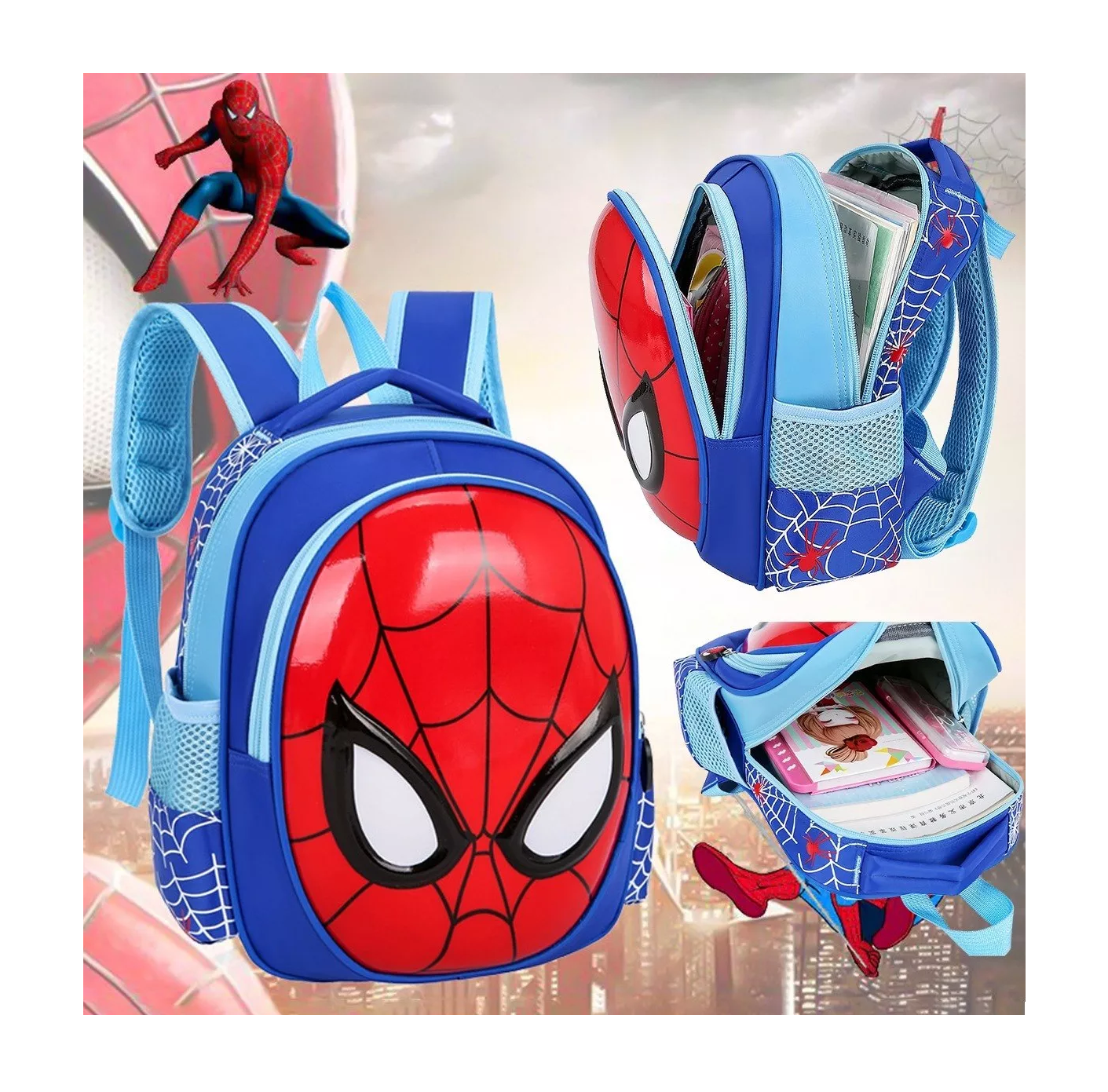 Foto 5 pulgar | Mochila Preescolar Spider Man 3d Dibujos Animados color Azul