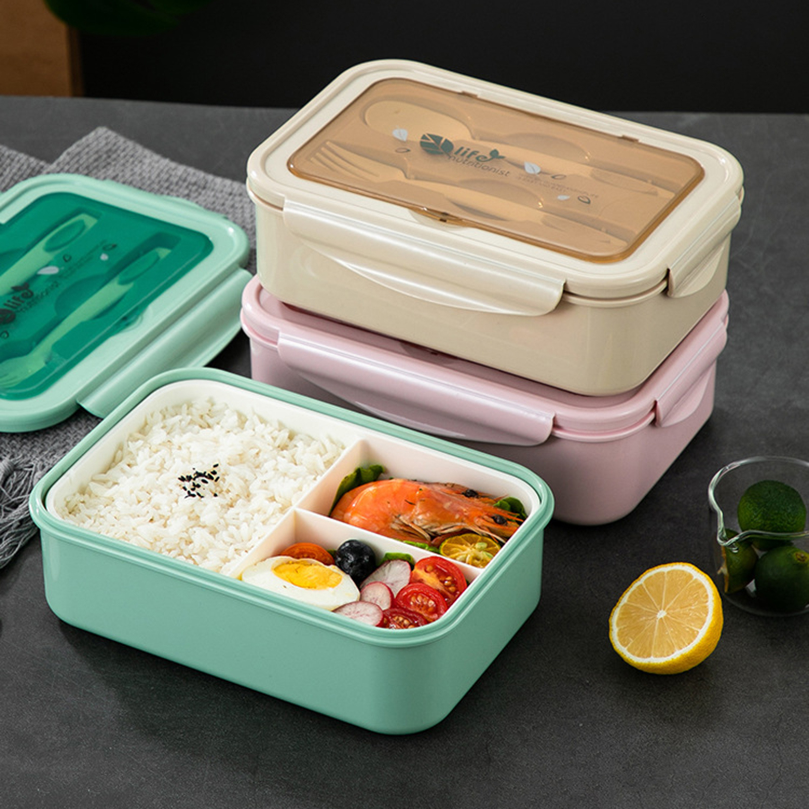 Venta Internacional-lonchera De Plástico Apta Para Alimentos Con Cubiertos