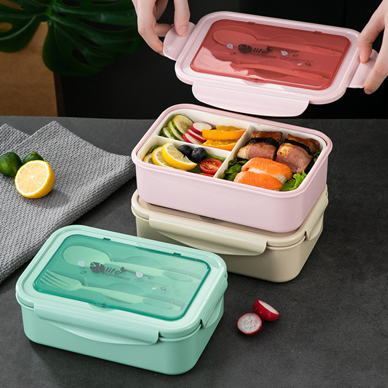 Foto 5 pulgar | Venta Internacional-lonchera De Plástico Apta Para Alimentos Con Cubiertos